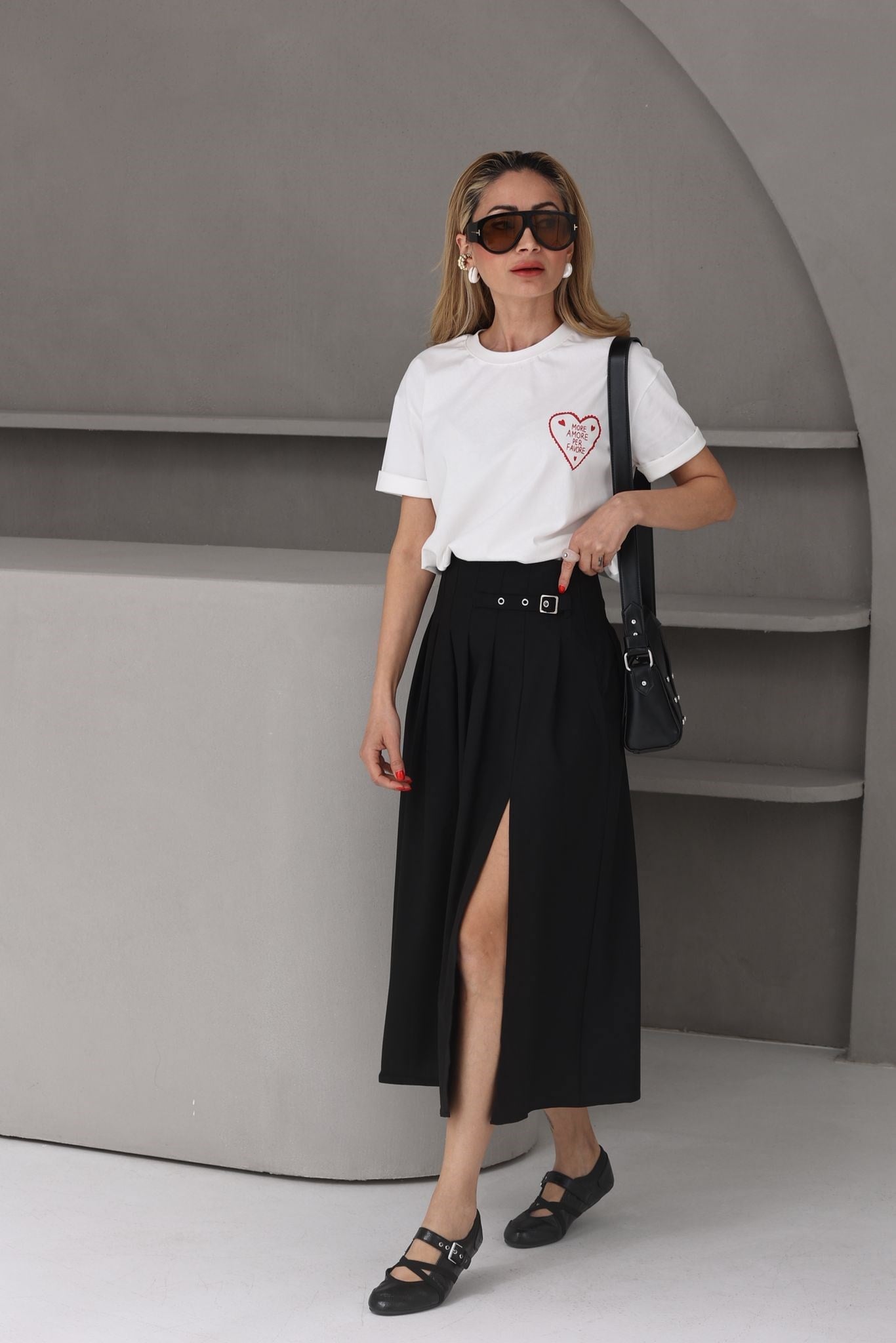 Kalp Baskılı Ekru Basic Tshirt T-SHİRT | NO33