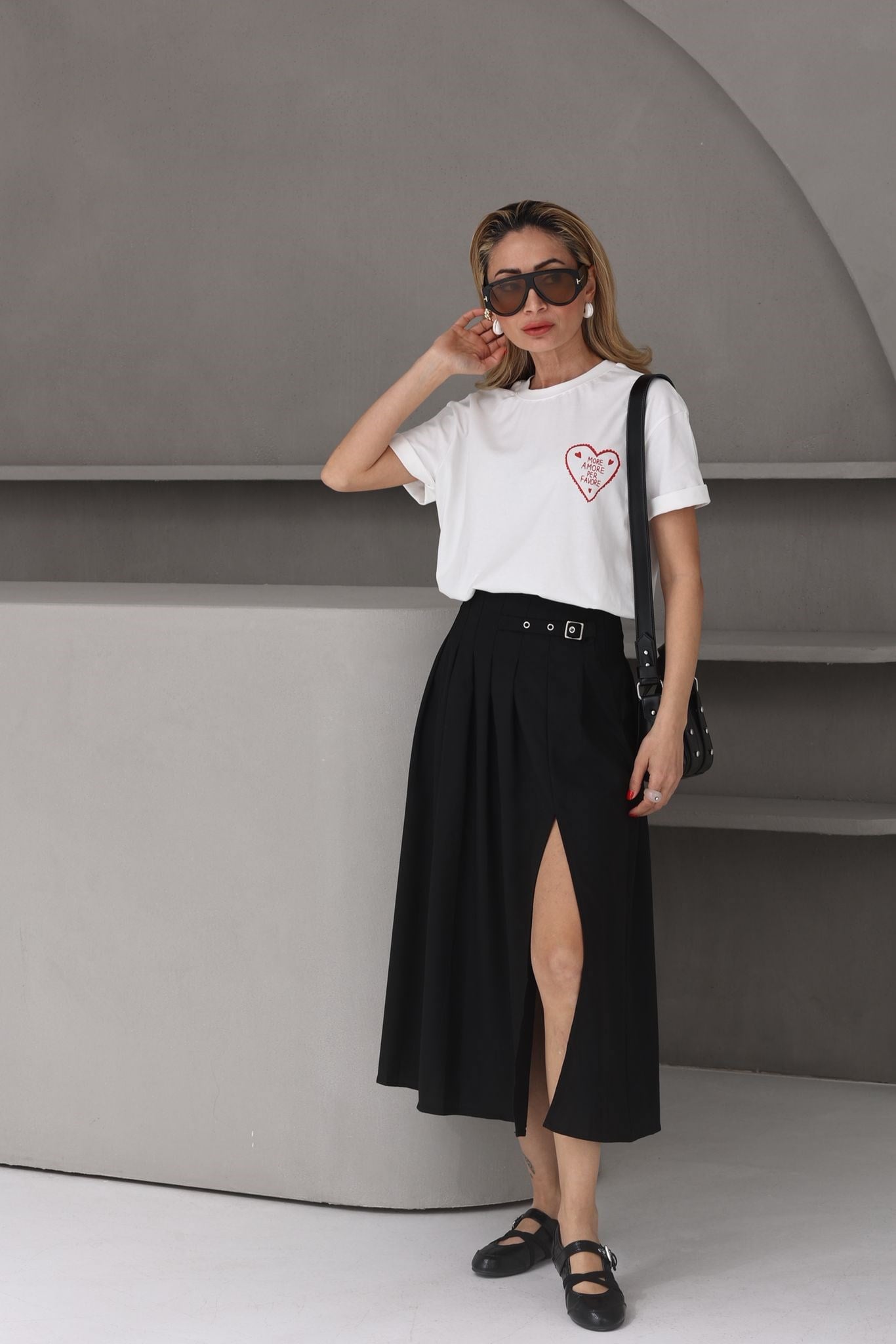 Kalp Baskılı Ekru Basic Tshirt T-SHİRT | NO33