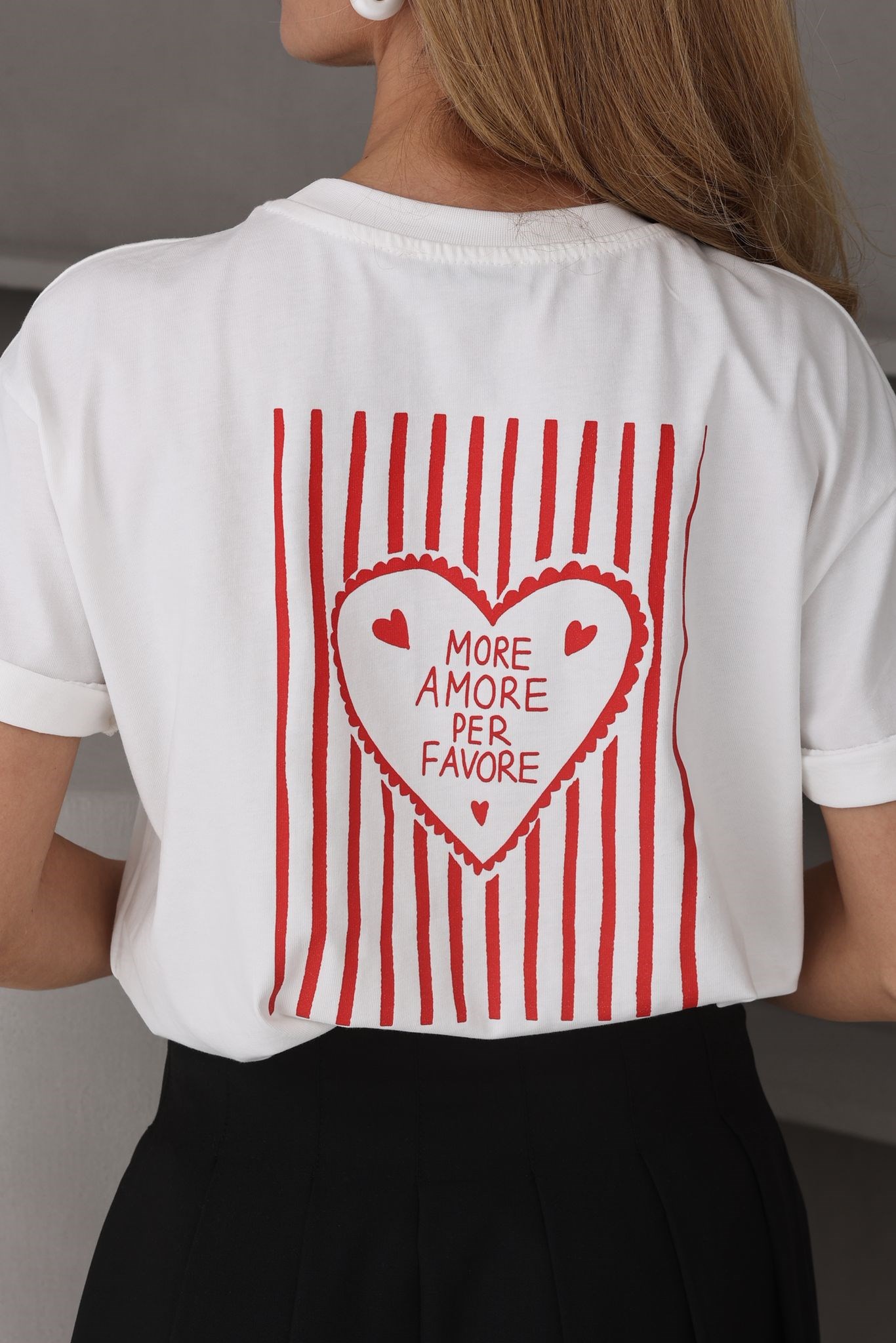 Kalp Baskılı Ekru Basic Tshirt T-SHİRT | NO33