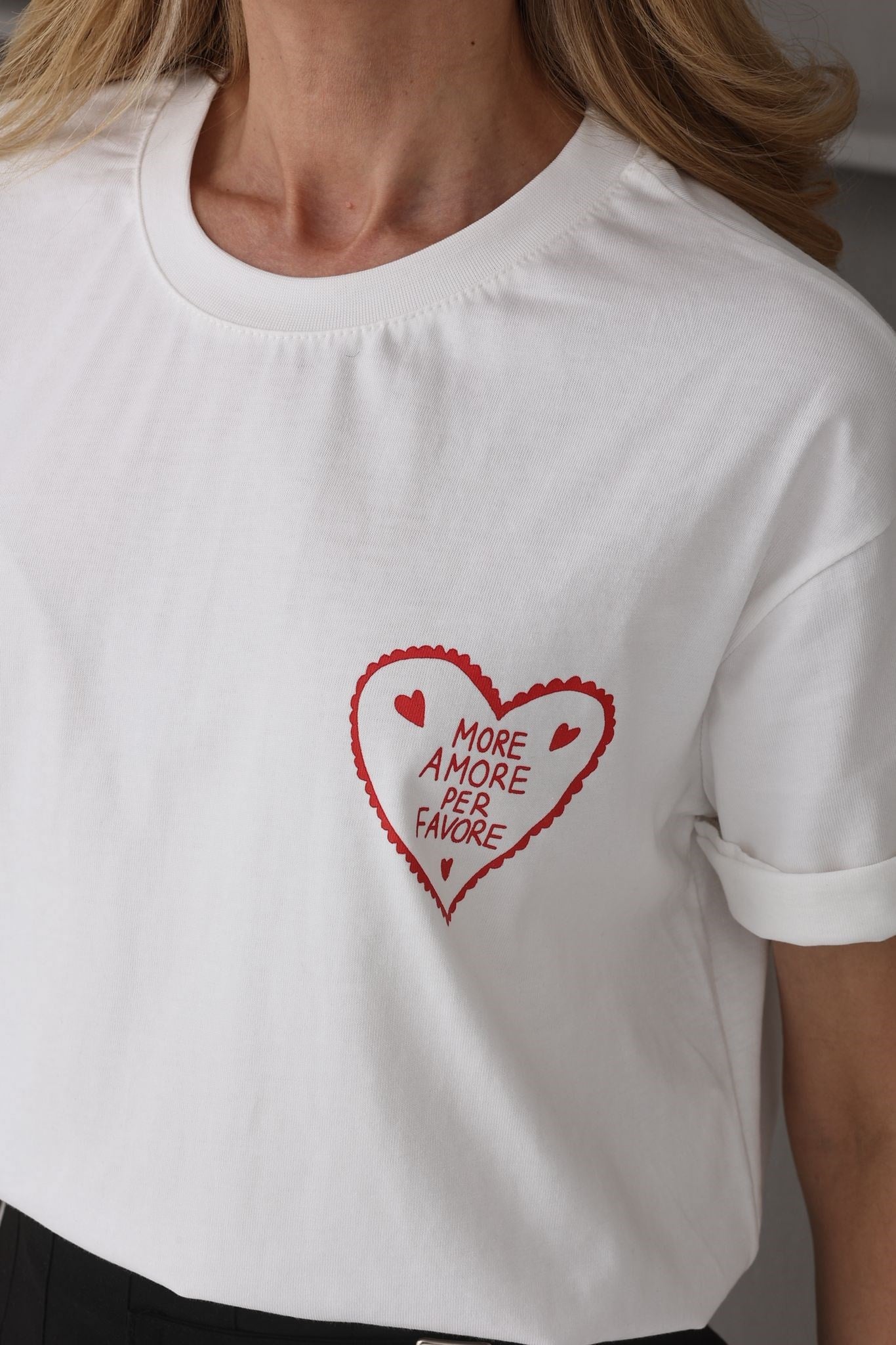 Kalp Baskılı Ekru Basic Tshirt T-SHİRT | NO33