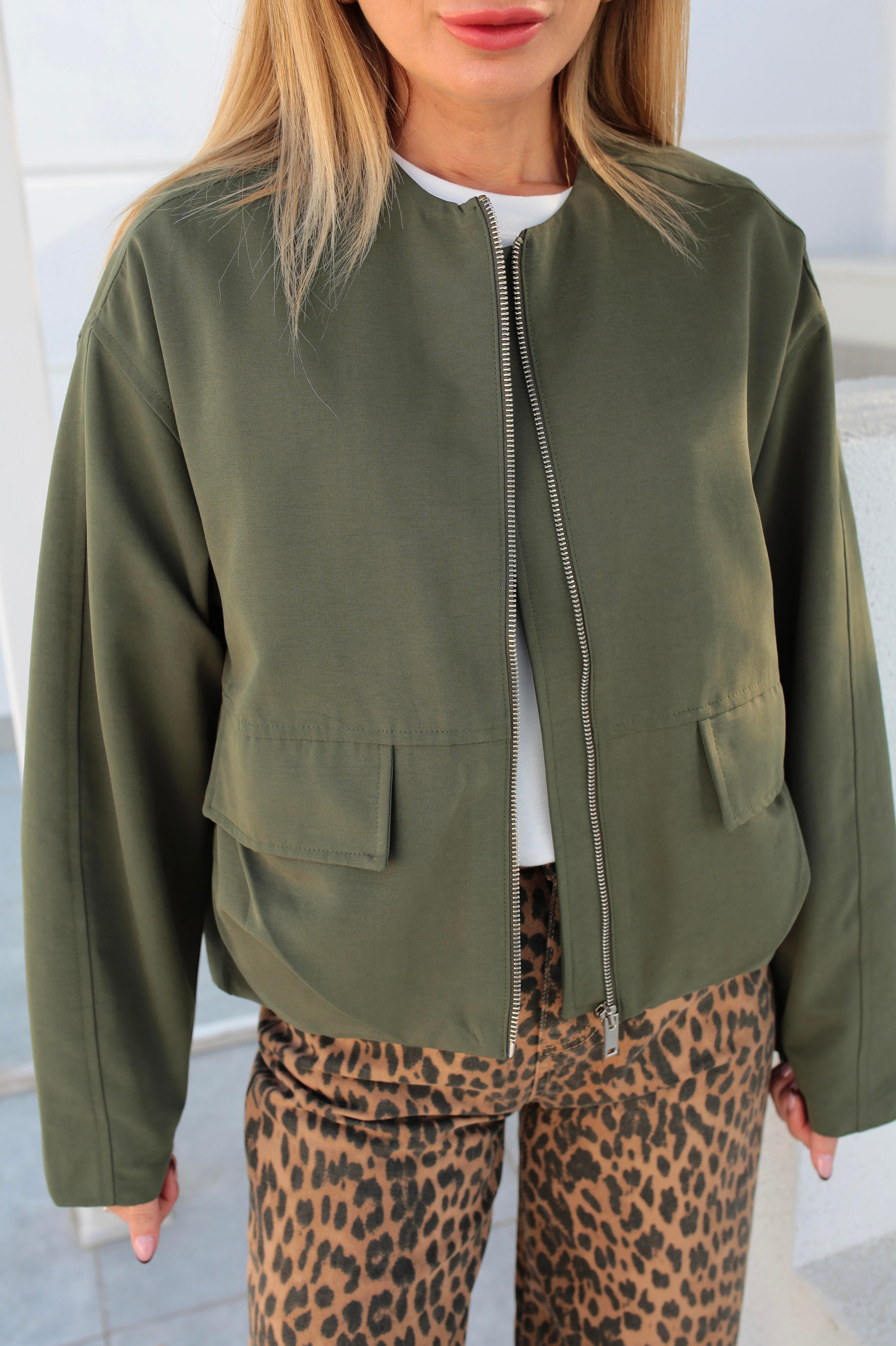 Kapak Cepli Pileli Haki Bomber Ceket CEKET