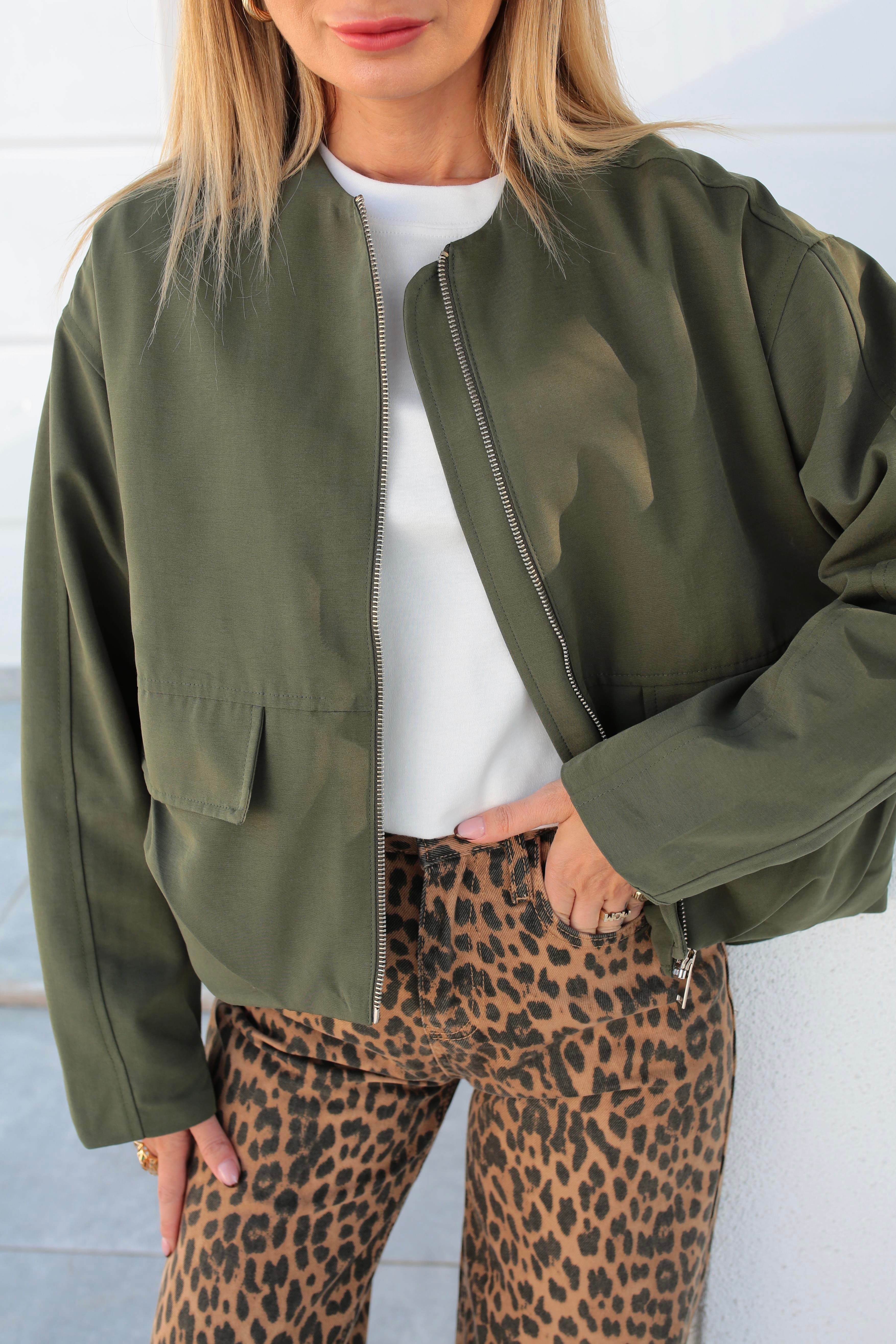 Kapak Cepli Pileli Haki Bomber Ceket CEKET