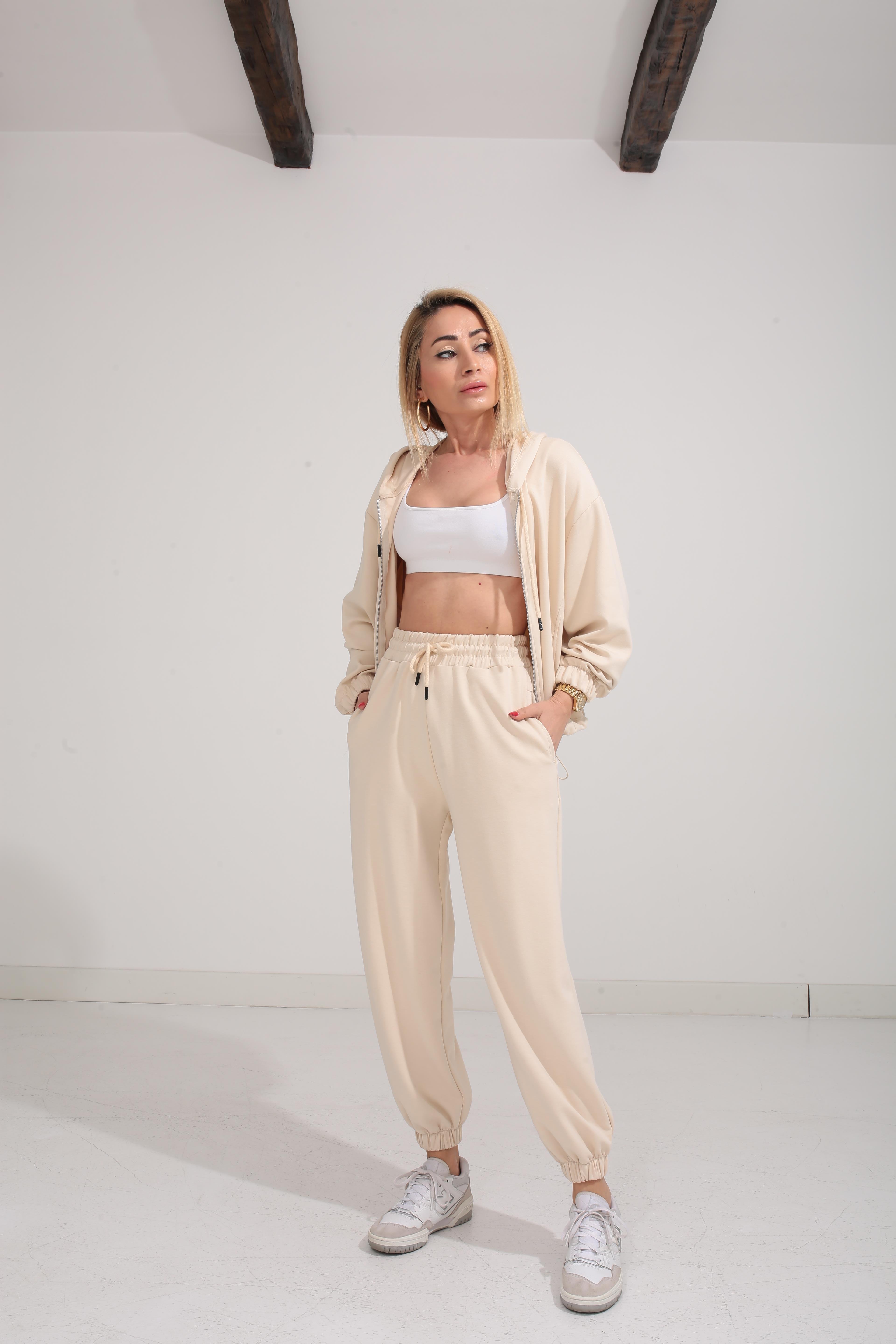 Kapişonlu Paçası Lastikli Krem Spor Takım SPOR TAKIMLAR | NO33