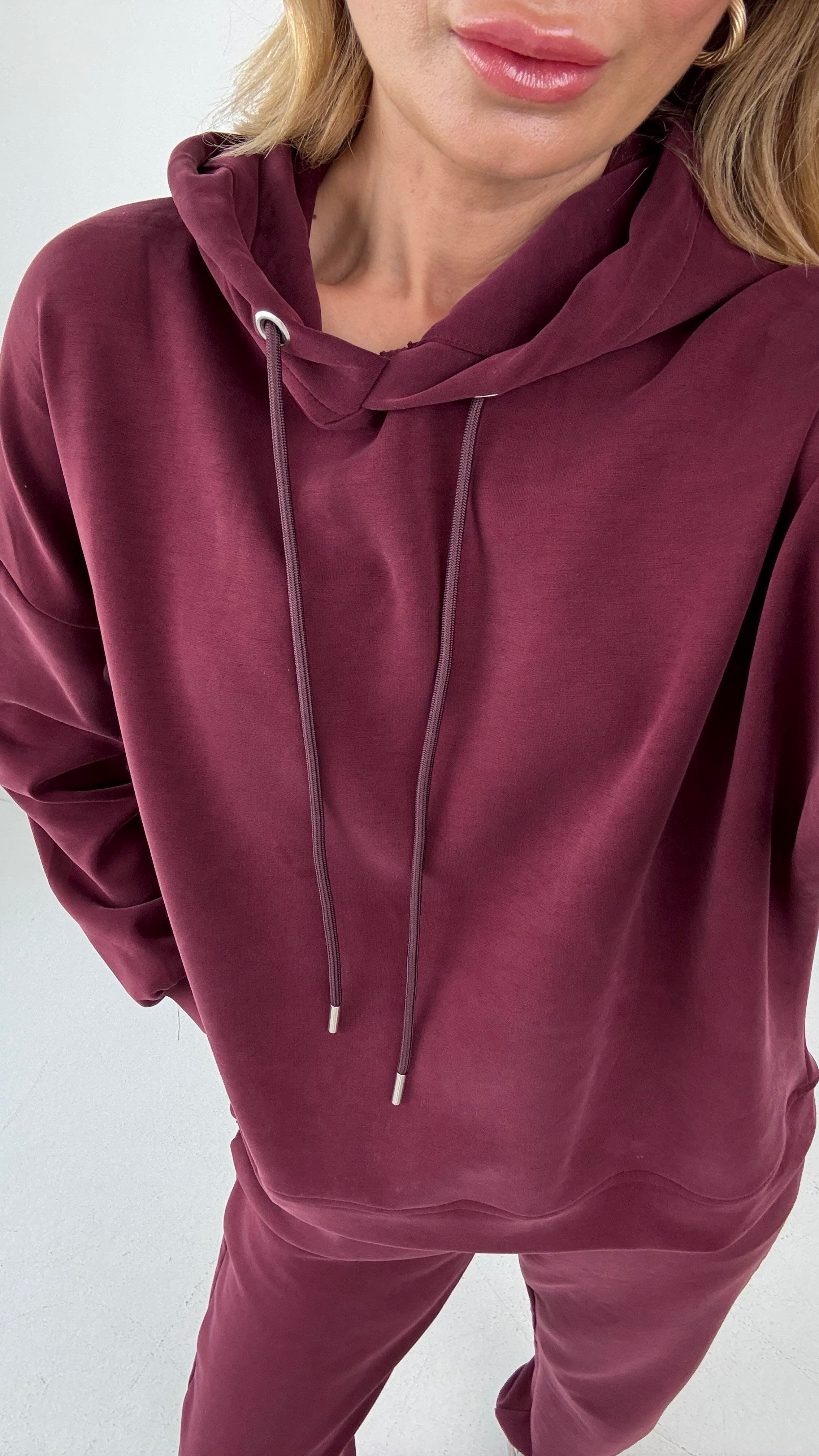 Kapüşonlu Modal Bordo Eşofman Takımı SPOR TAKIMLAR