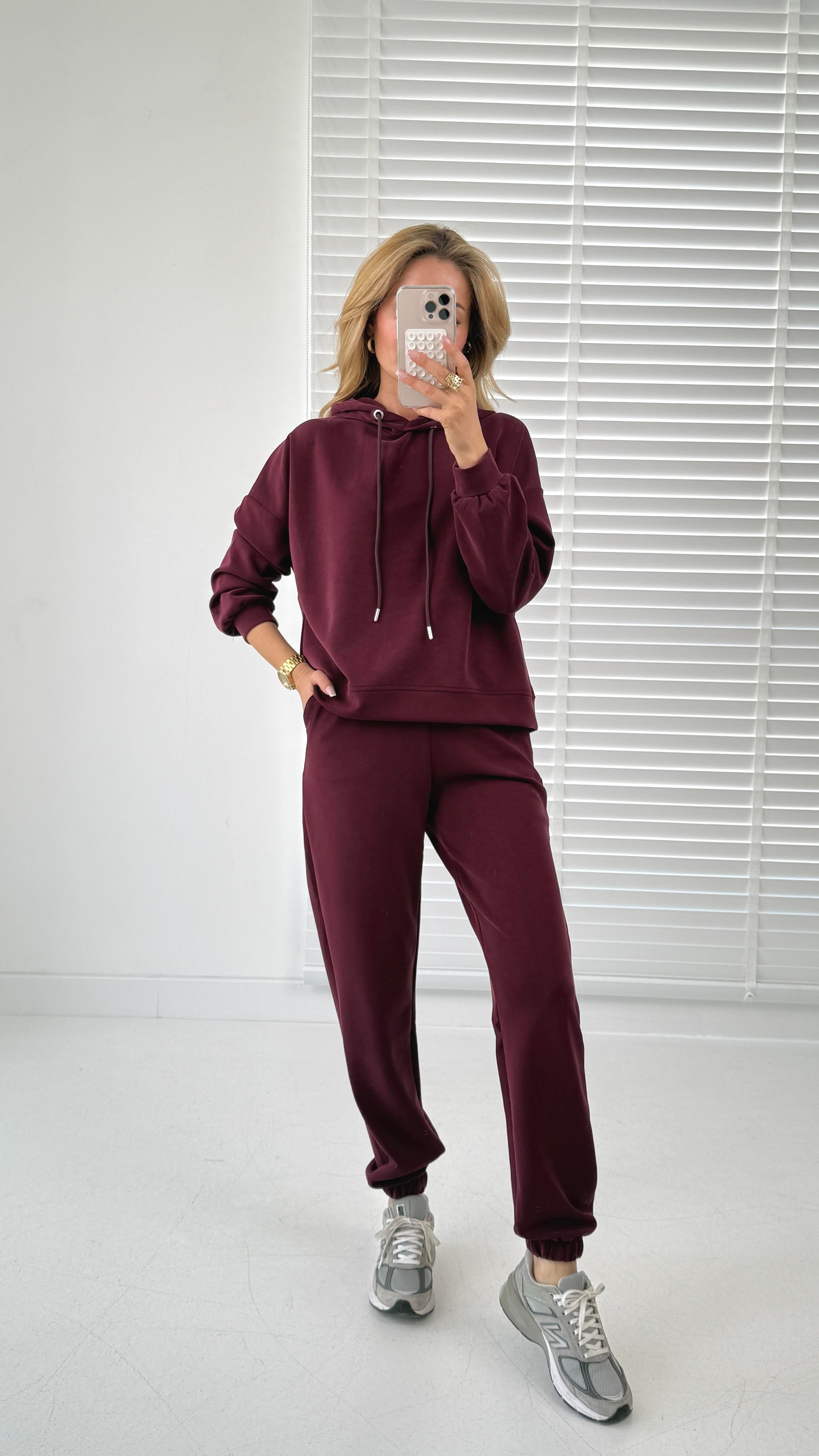 Kapüşonlu Modal Bordo Eşofman Takımı SPOR TAKIMLAR