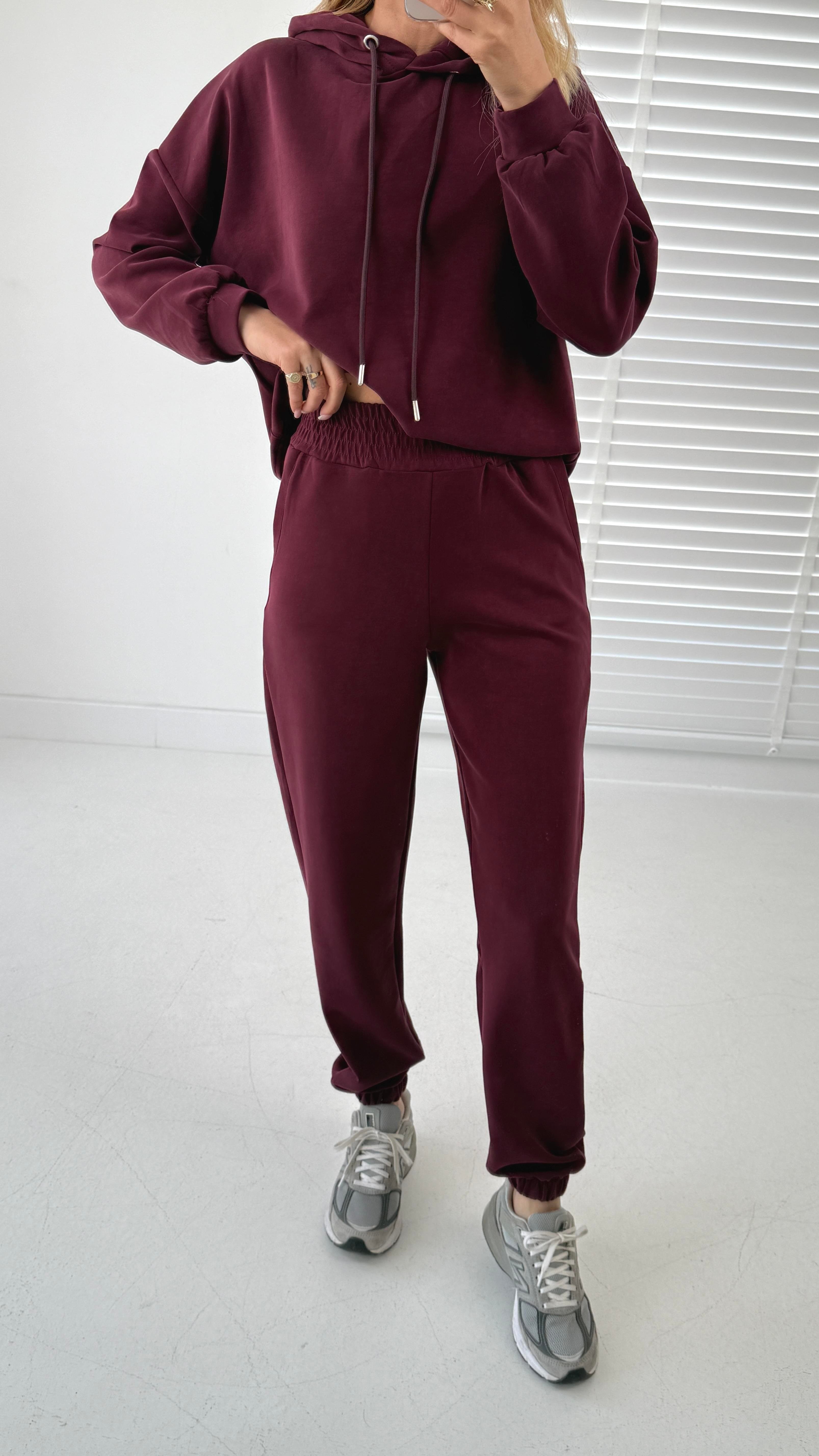 Kapüşonlu Modal Bordo Eşofman Takımı SPOR TAKIMLAR