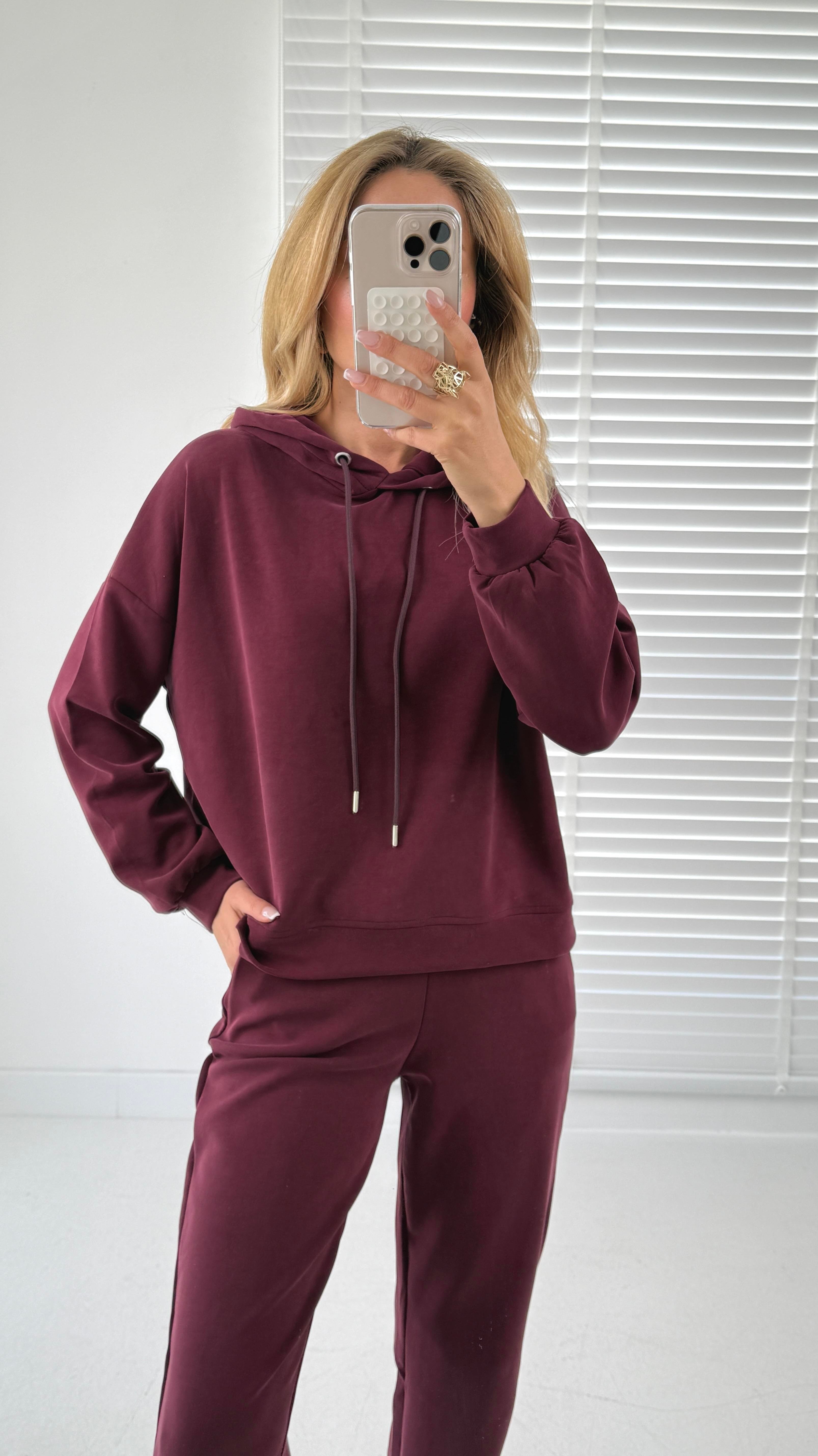 Kapüşonlu Modal Bordo Eşofman Takımı SPOR TAKIMLAR