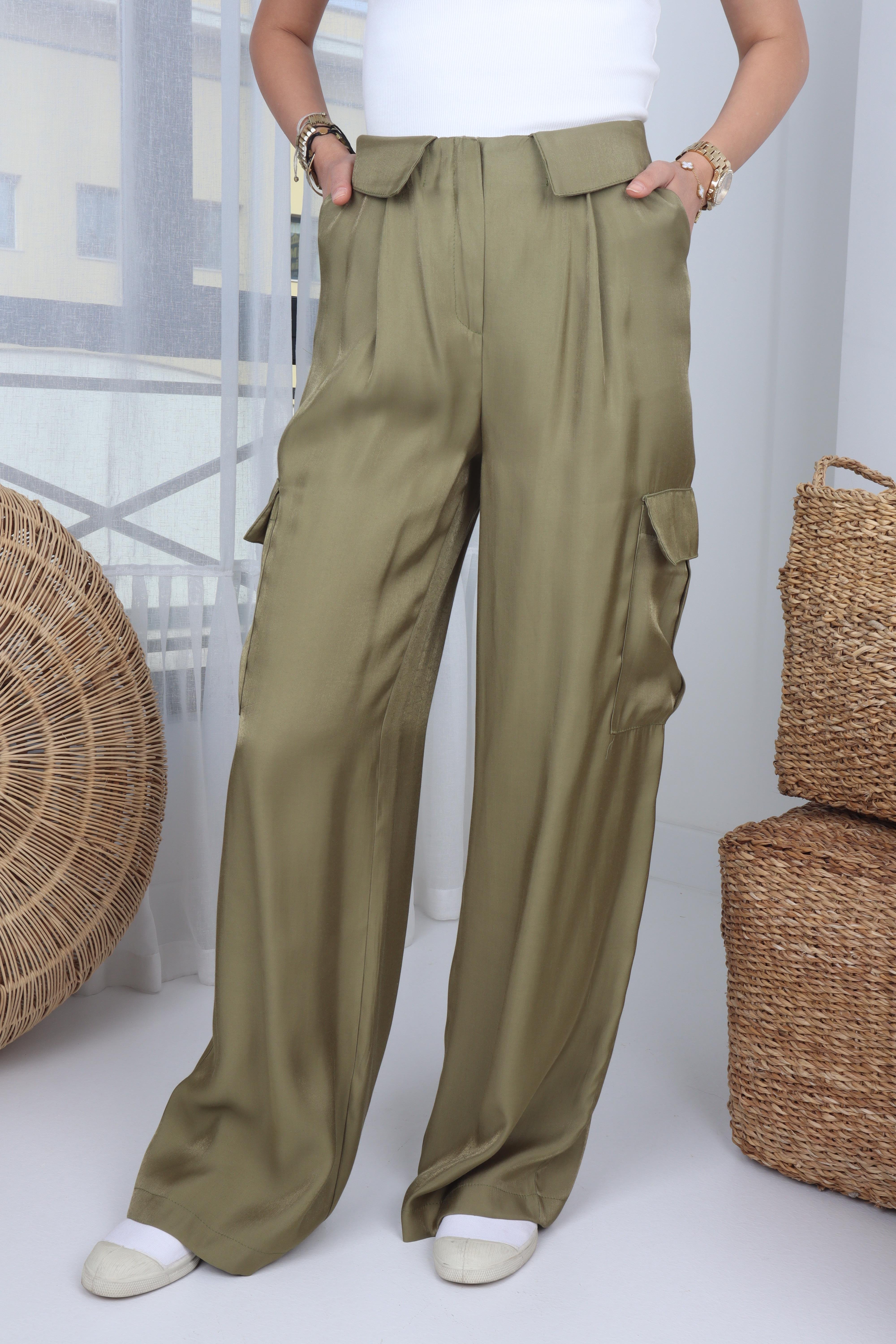 Kargo Cep Haki Saten Pantolon PANTOLON