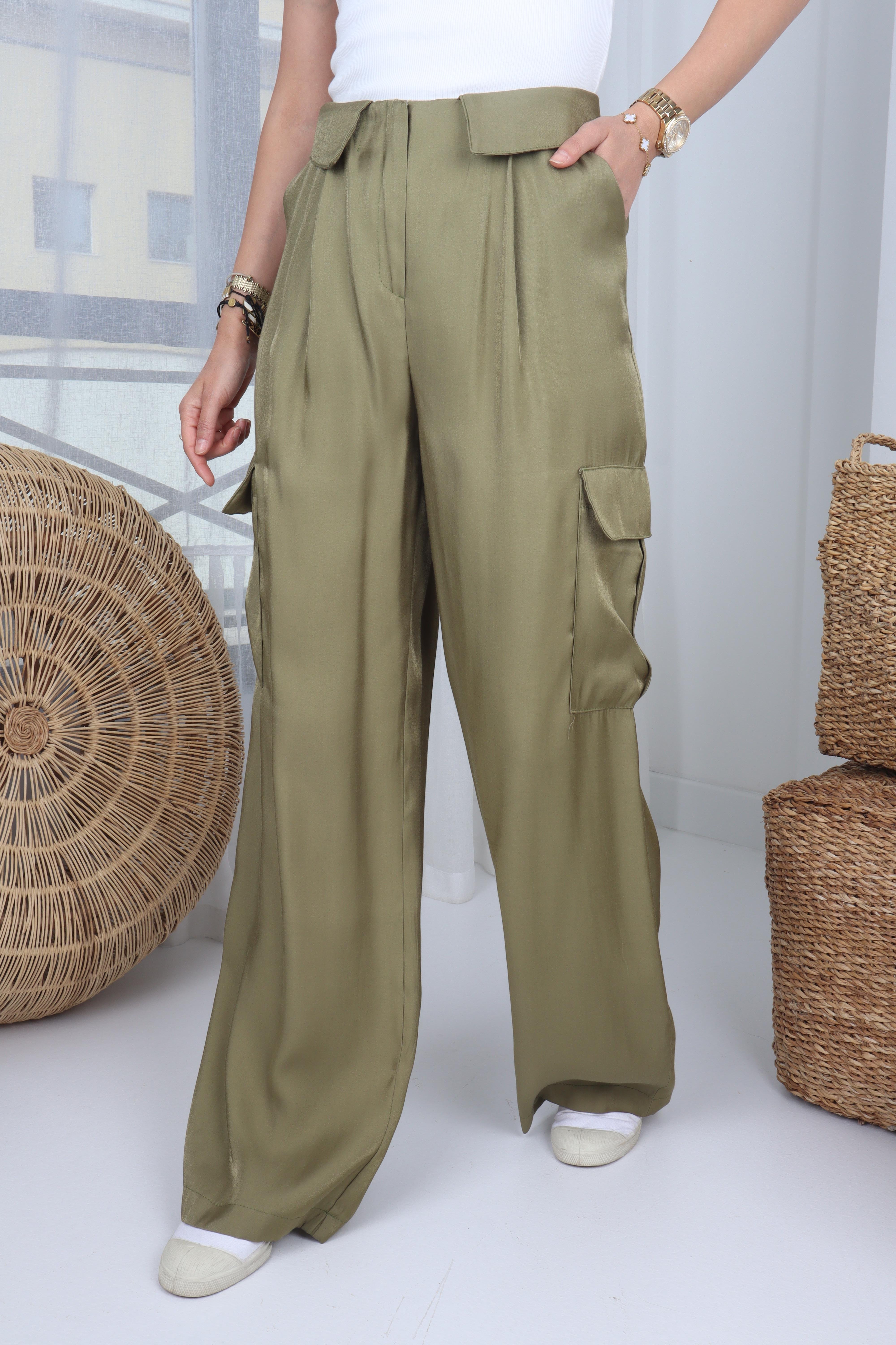 Kargo Cep Haki Saten Pantolon PANTOLON