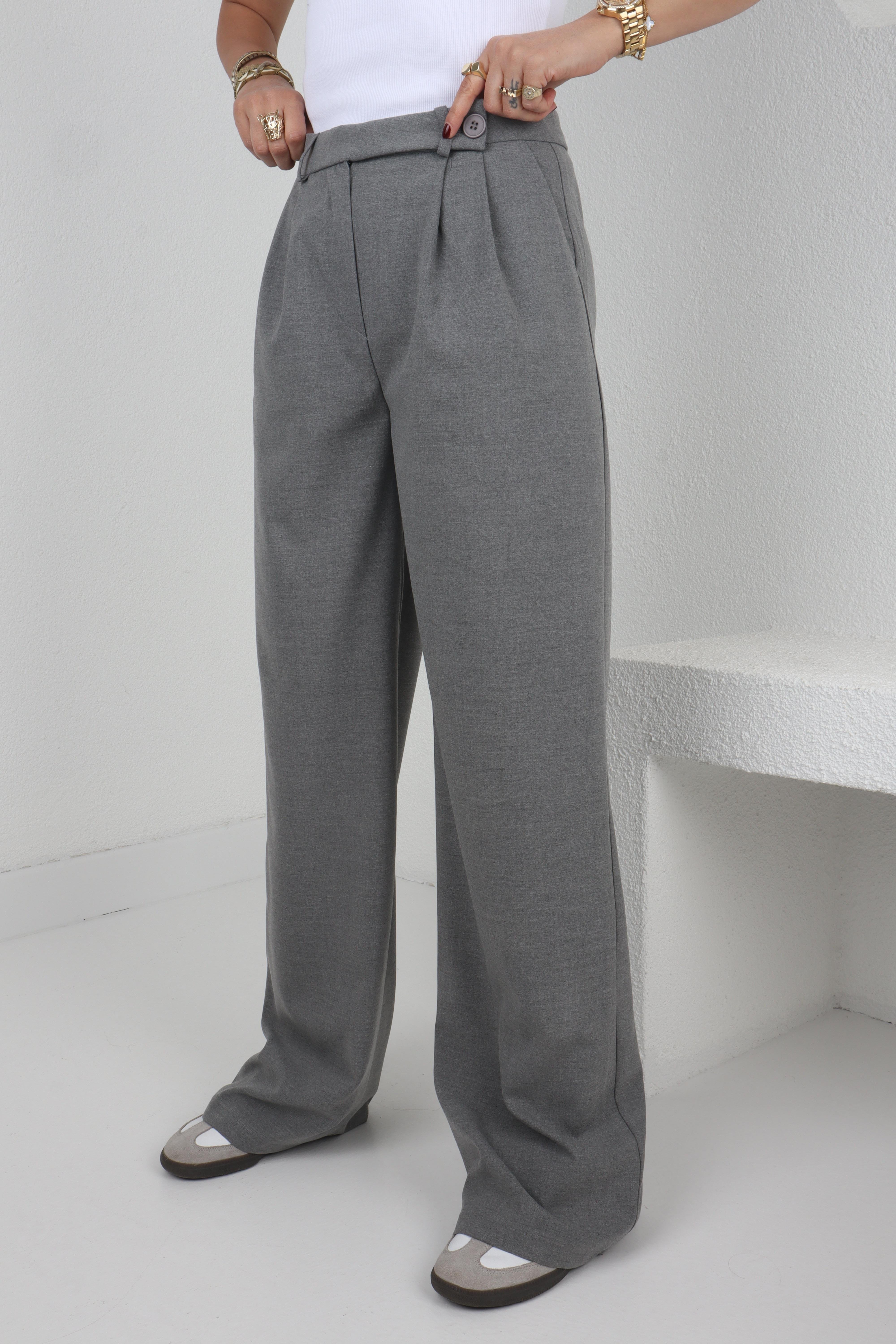 Kemeri Tek Düğmeli Gri Pantolon PANTOLON