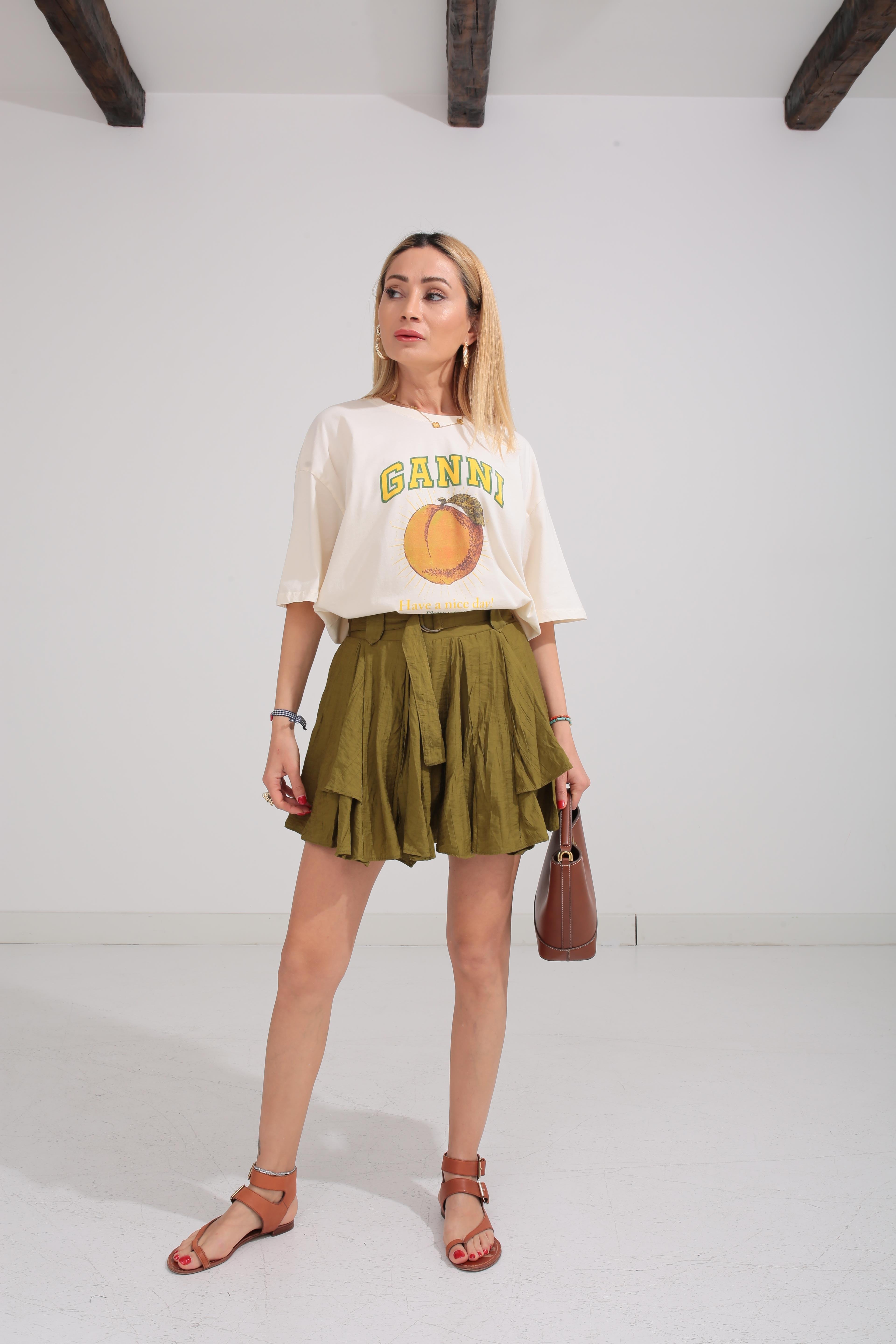 Kendinden Kemerli Şort Astarlı Yeşil Etek ETEK | NO33