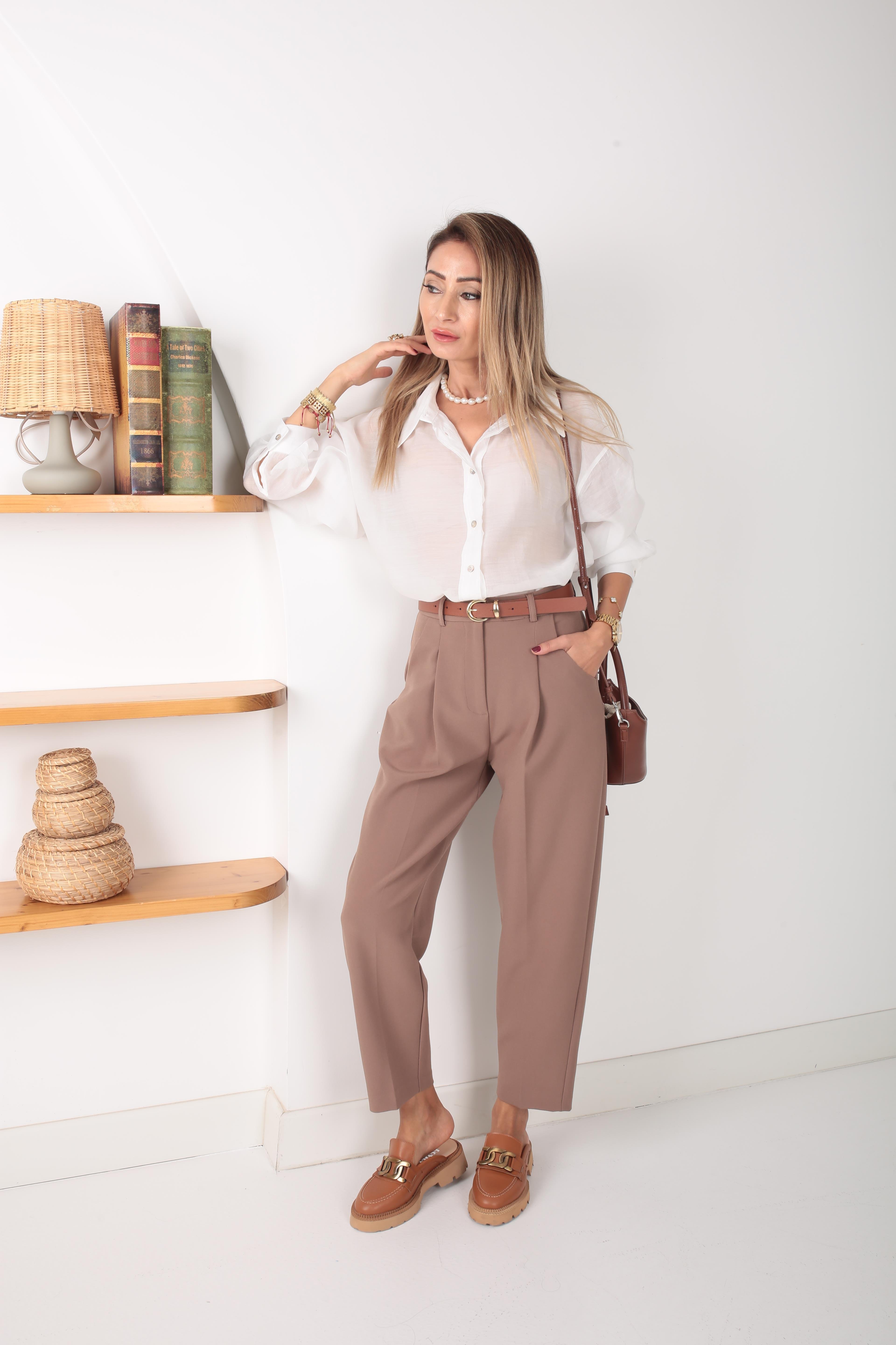 Kendinden Kemerli Vizon Havuç Kesim Pantolon PANTOLON