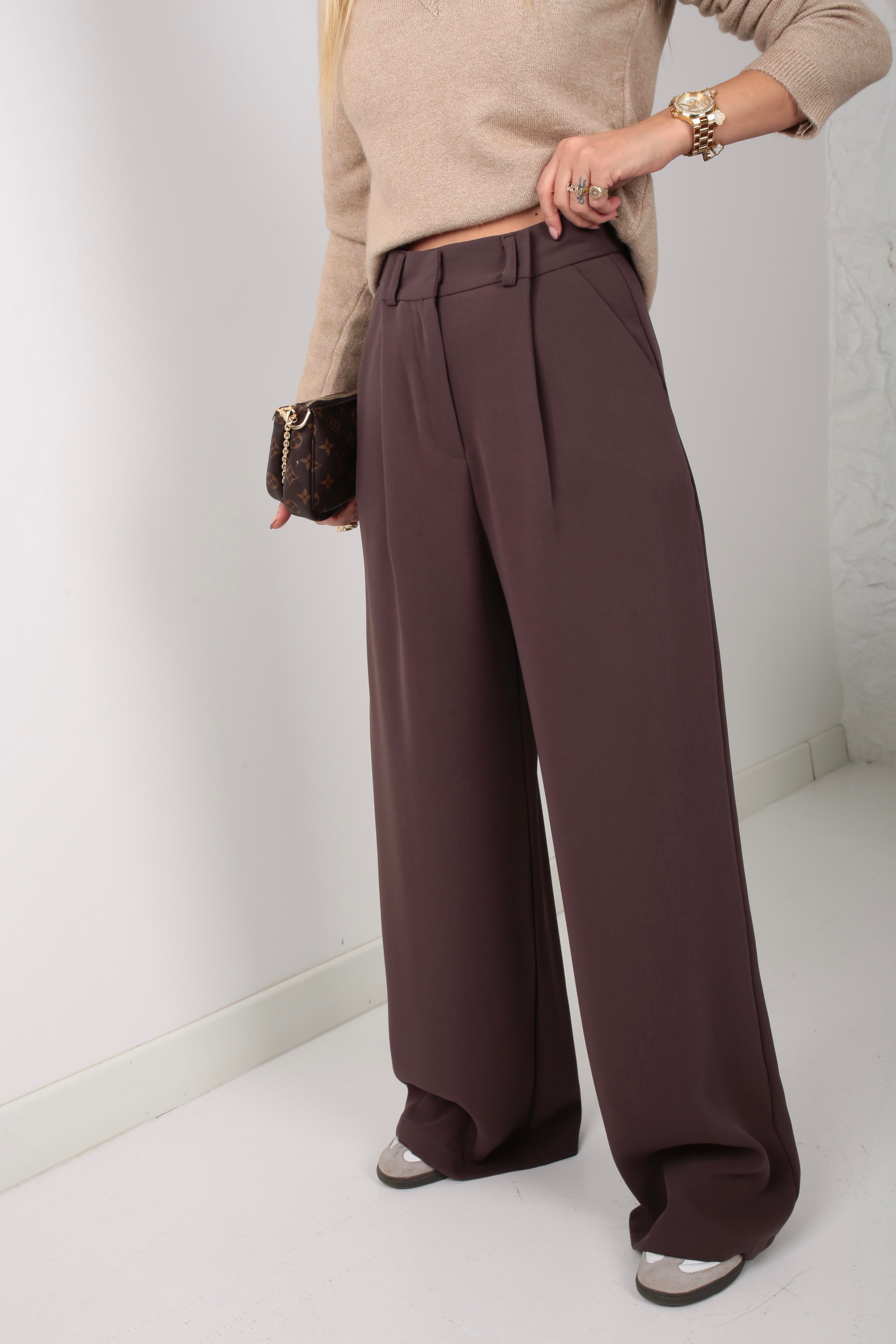 Kırma Pile Kahverengi Palazzo Pantolon PANTOLON