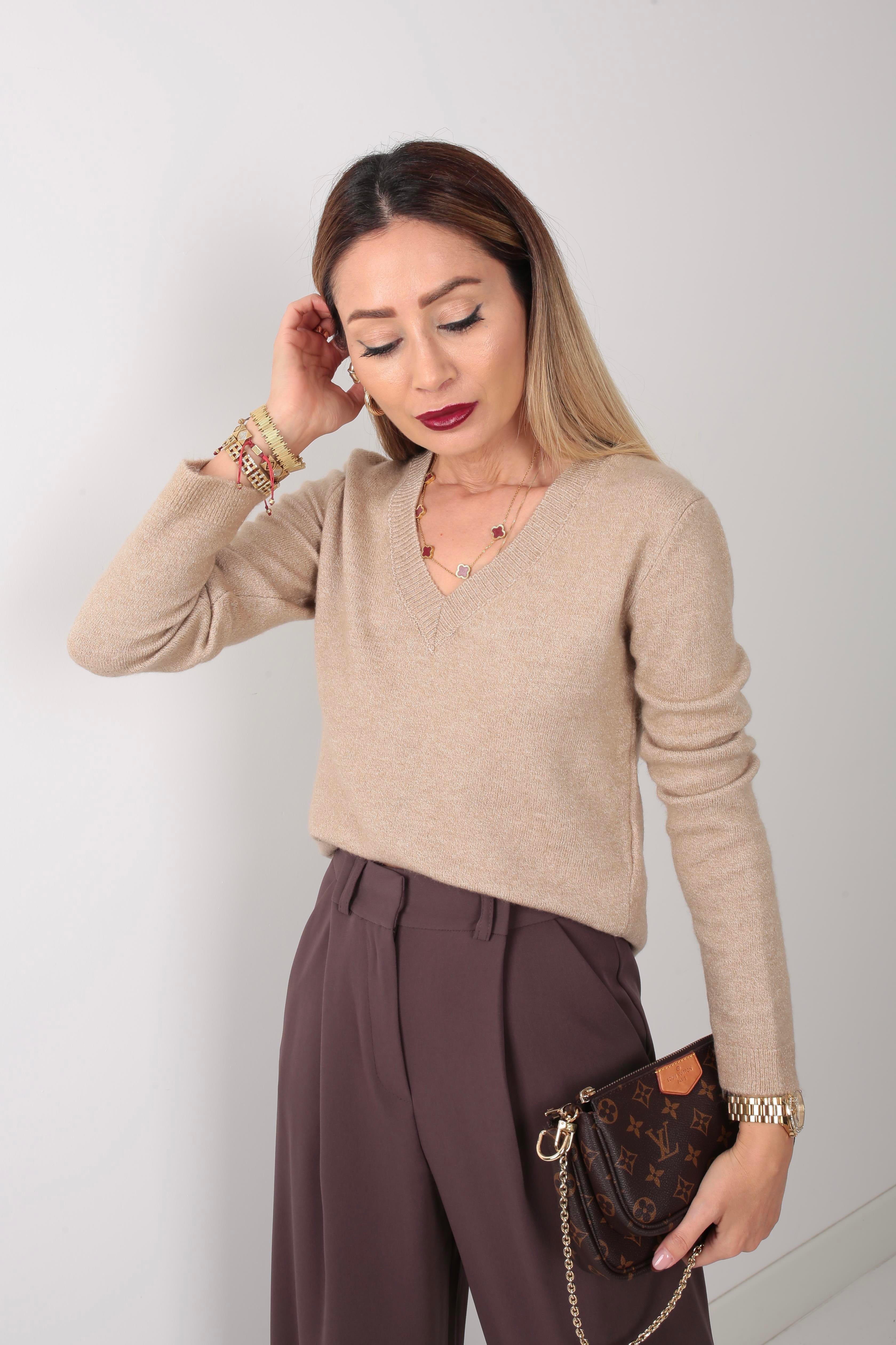 Kırma Pile Kahverengi Palazzo Pantolon PANTOLON