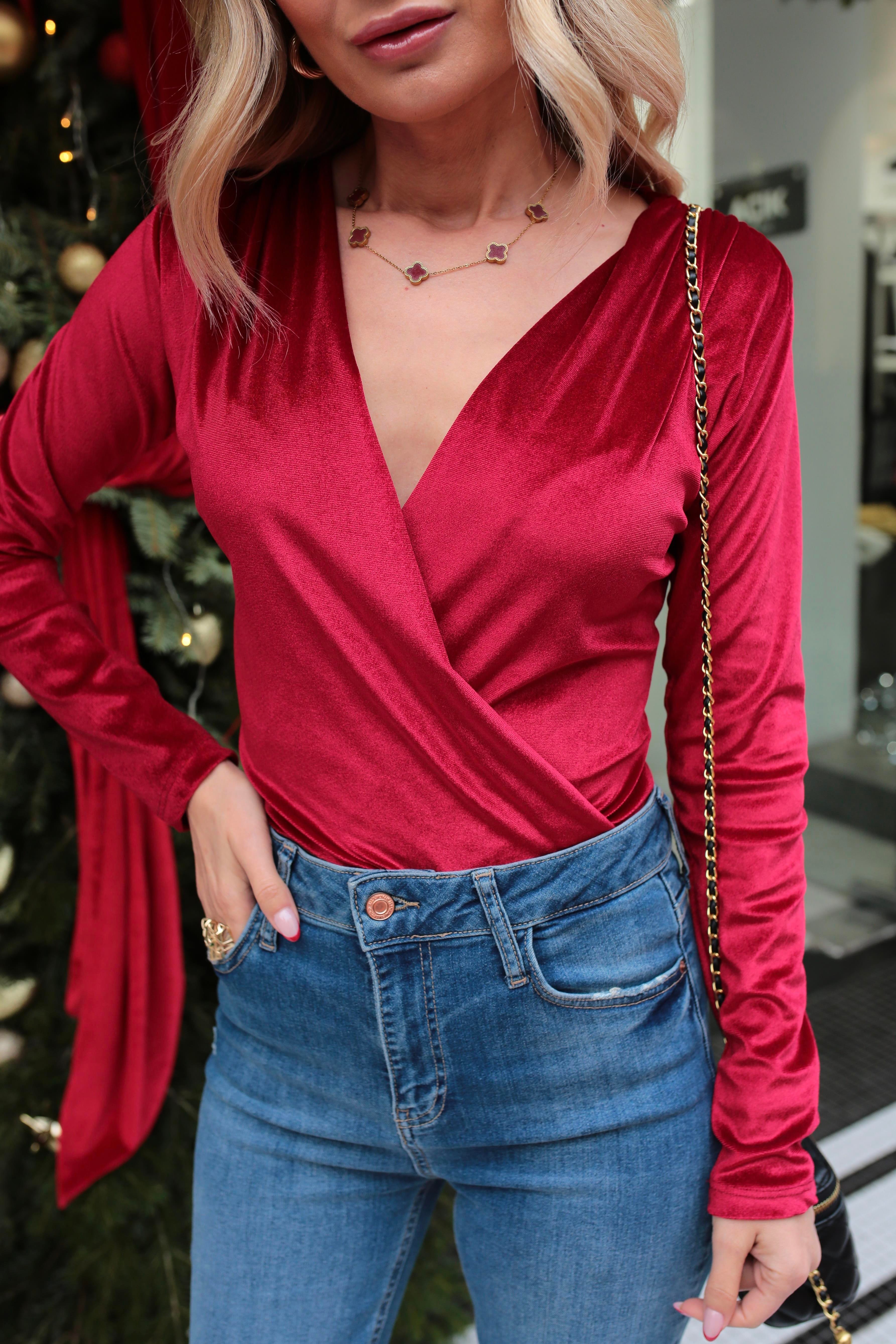 Kırmızı Kadife Badysüit BLUZ