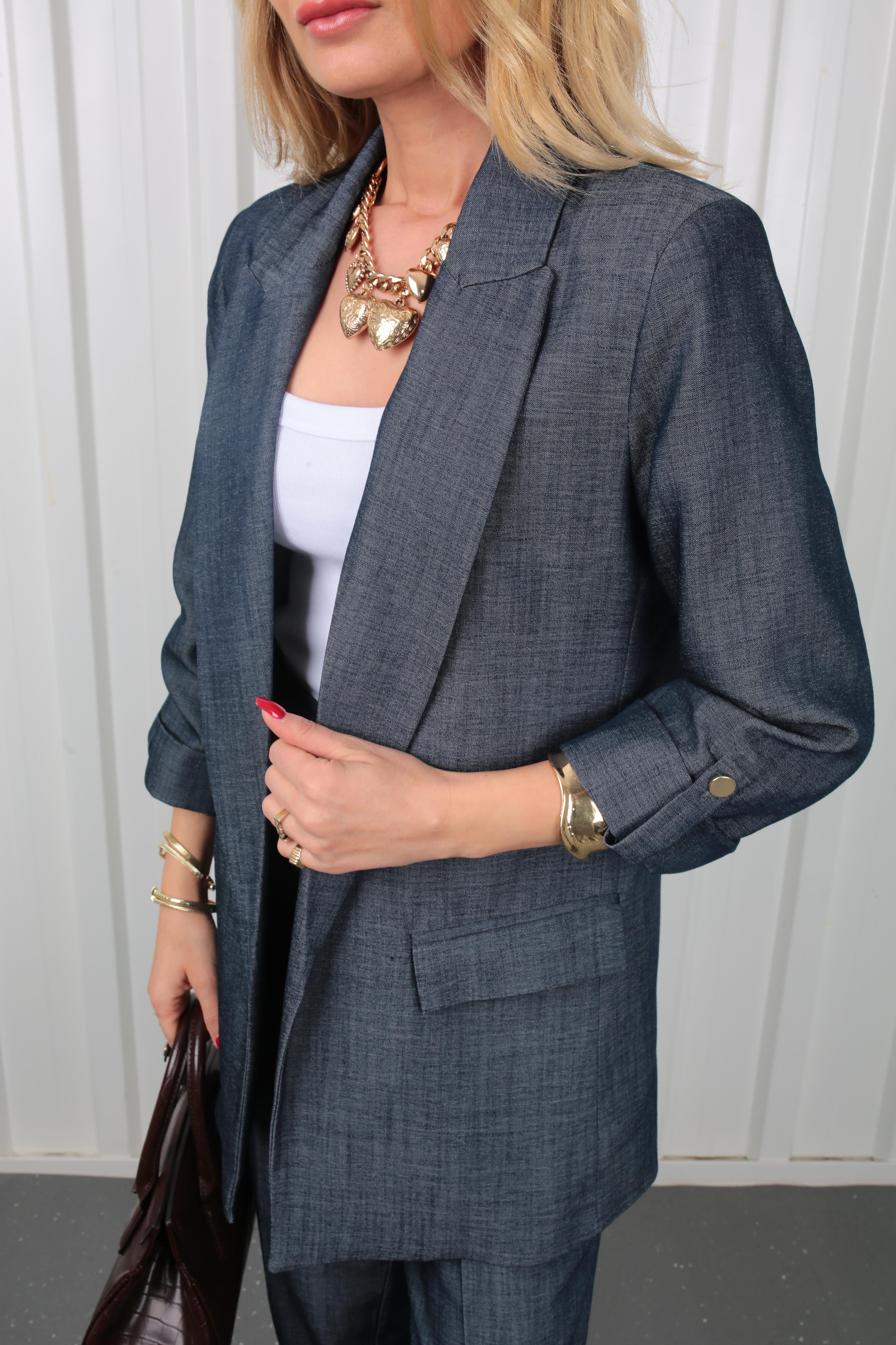 Kolu Apoletli İnce Denim Ceket CEKET