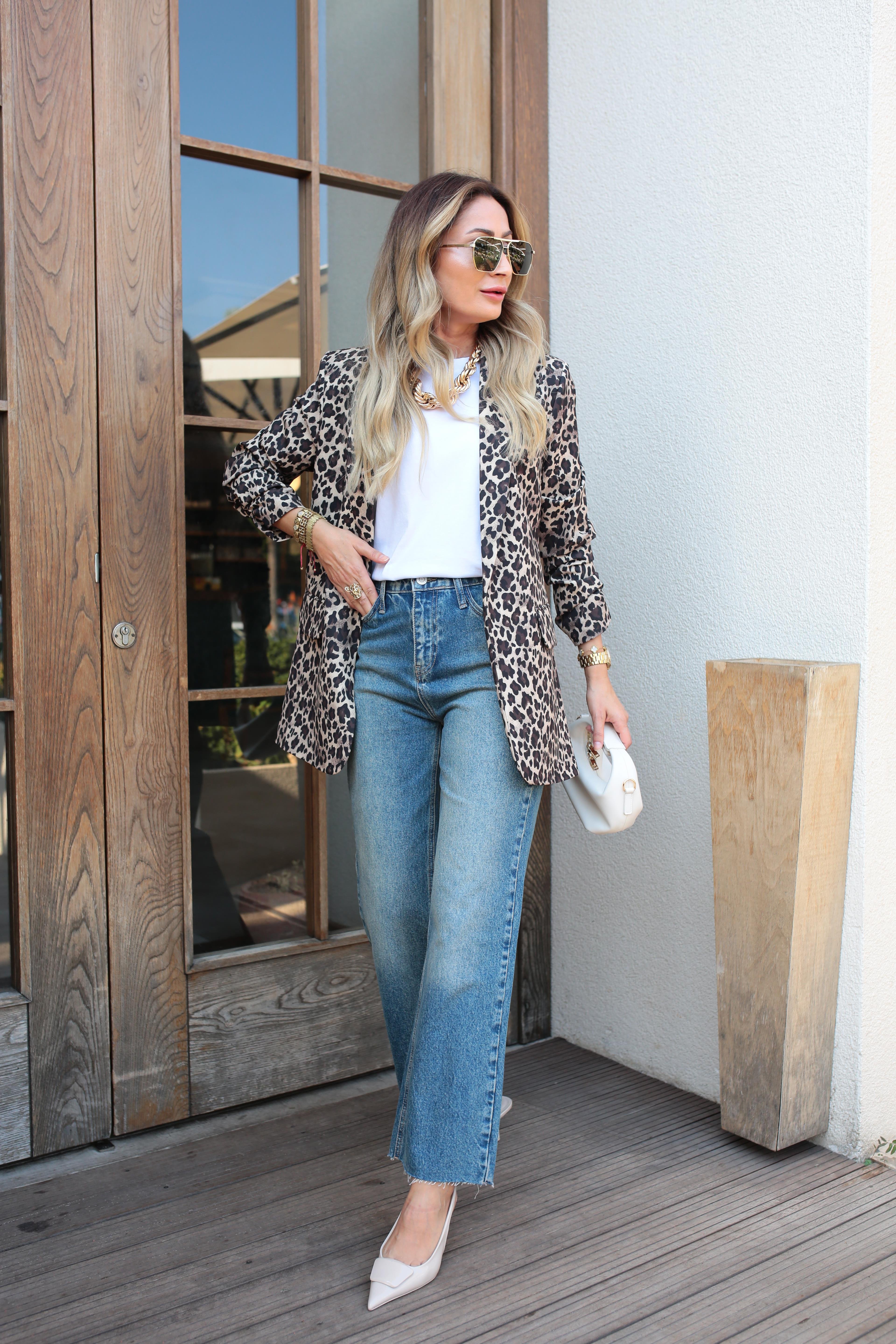 Kolu Büzgülü leopar Desen Blazer Ceket CEKET