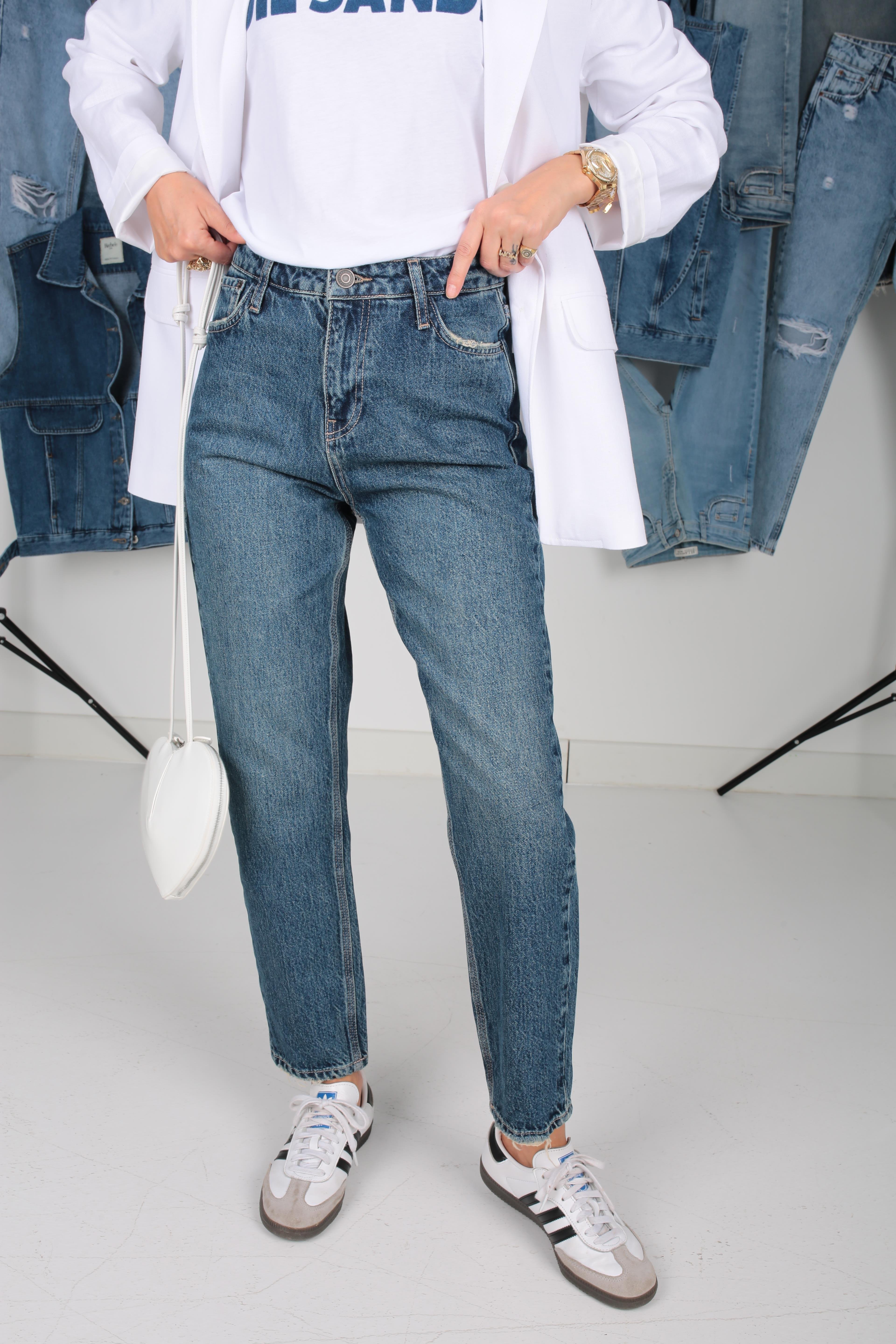 Koyu Mavi Taşlamalı MomJean(1895-2) JEAN