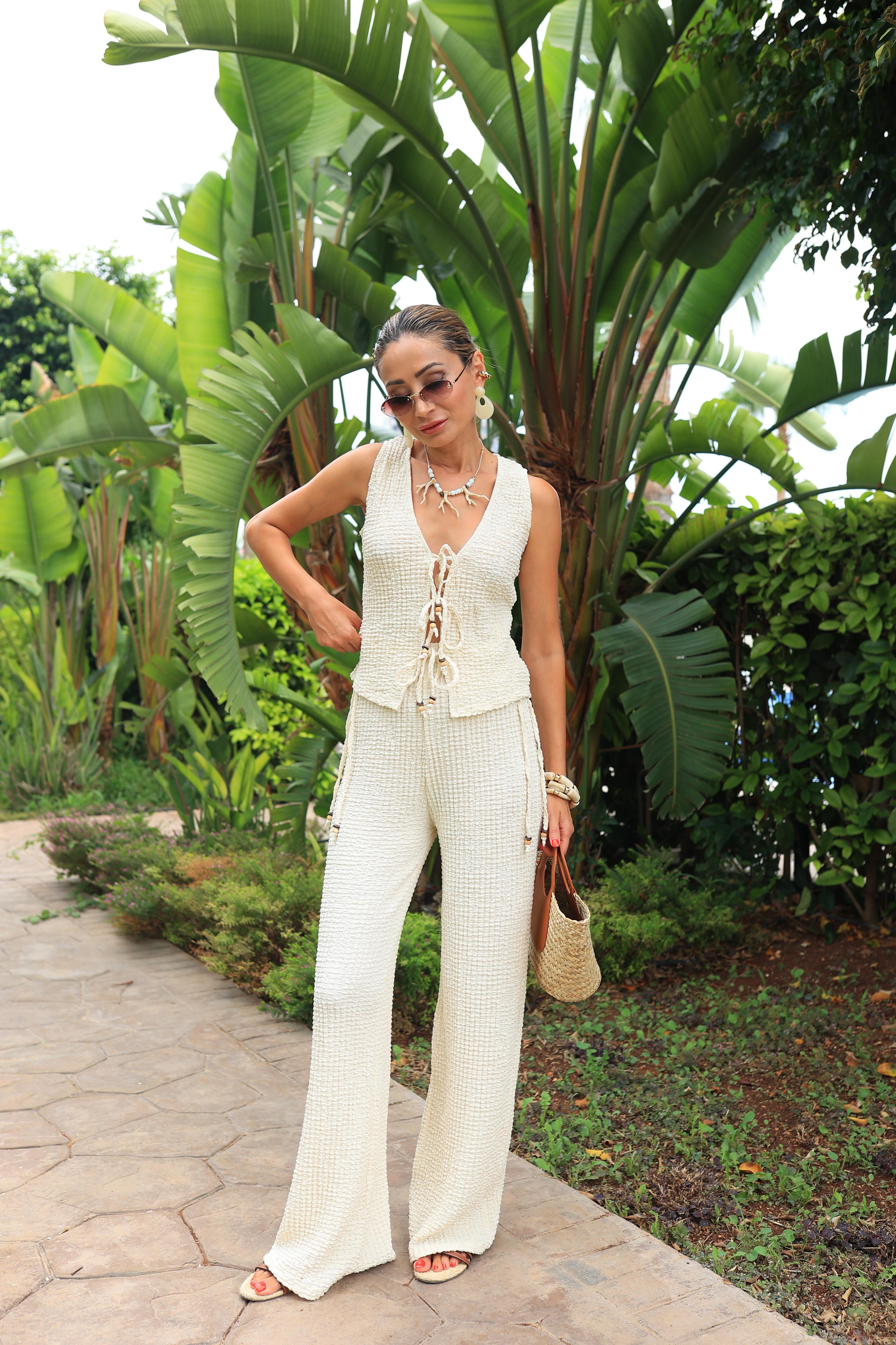 Krem Bağcıklı Bürümcek Yelekli Takım TAKIM | NO33