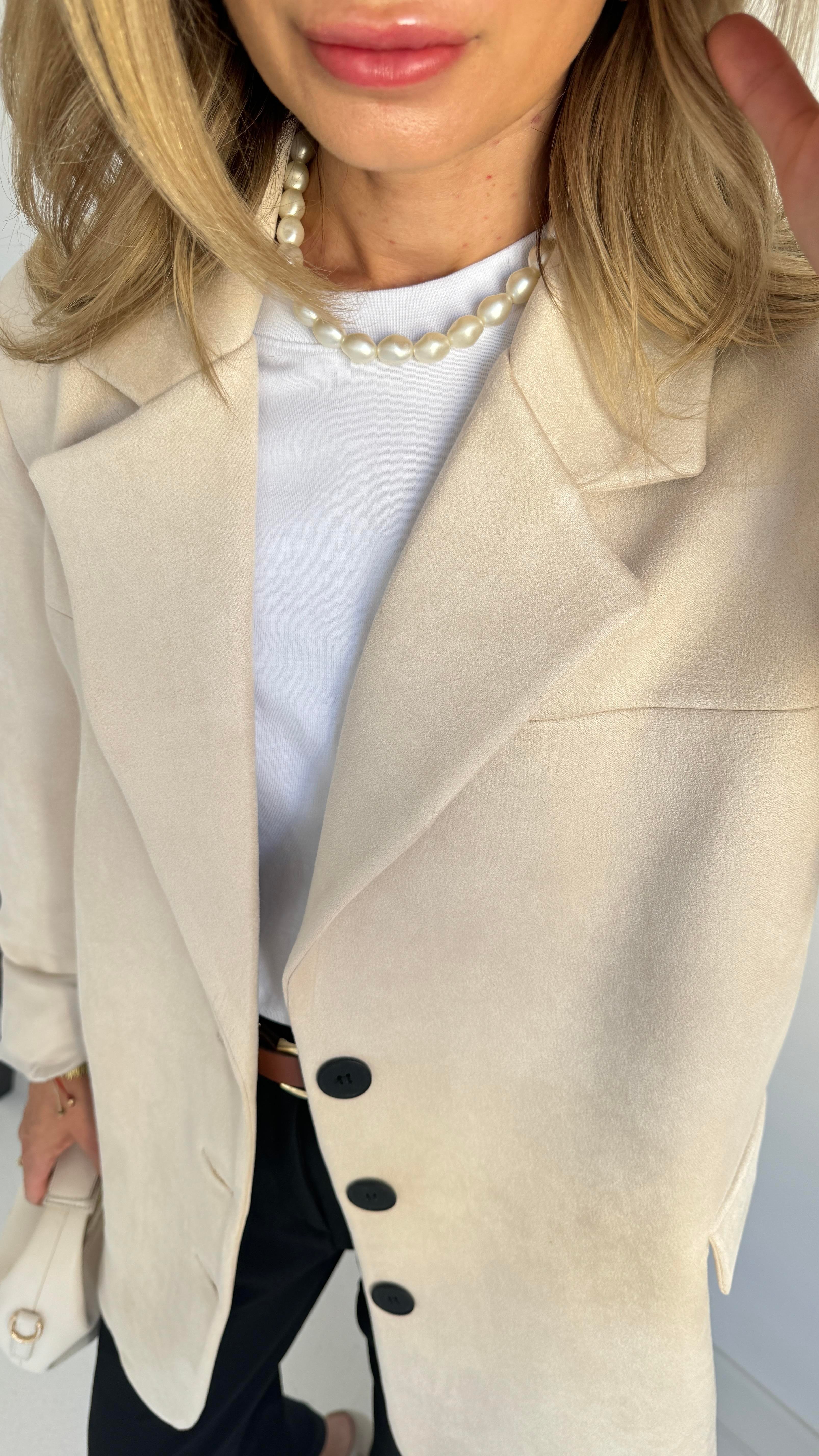 Krem Üç Düğmeli Nubuk Blazer Ceket CEKET