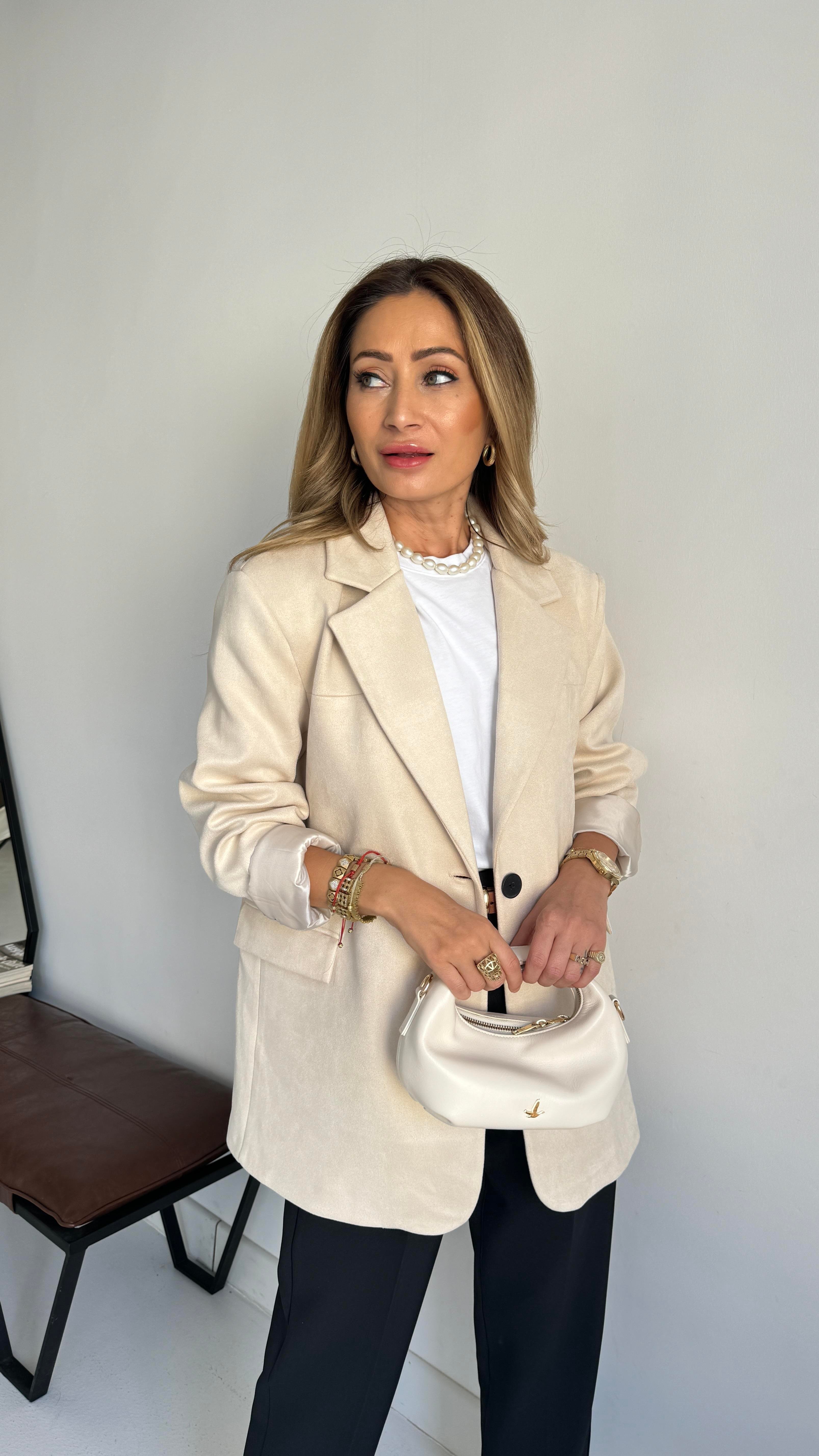 Krem Üç Düğmeli Nubuk Blazer Ceket CEKET