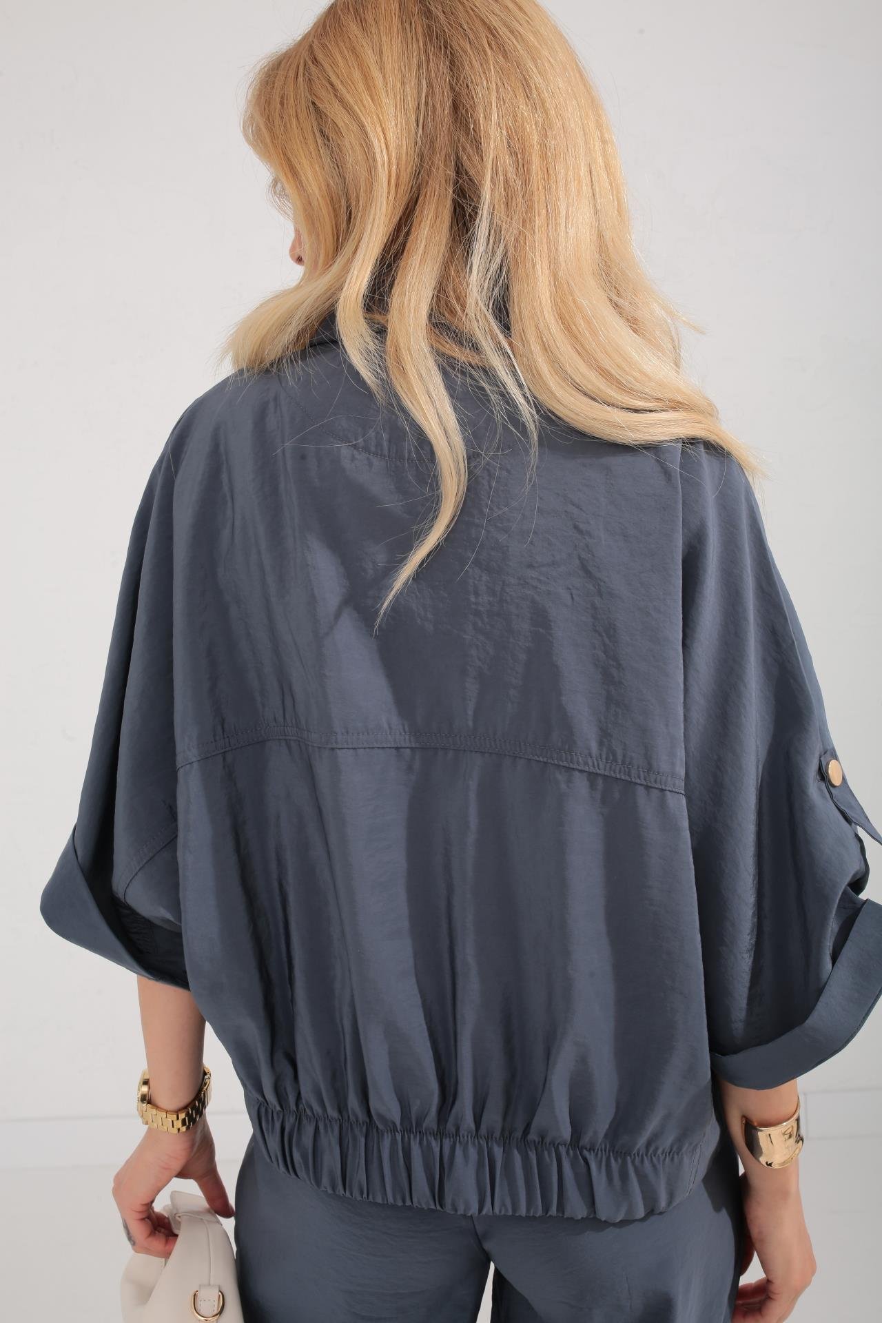 Lacivert Beli Lastikli Tensel Kumaş Takım TAKIM