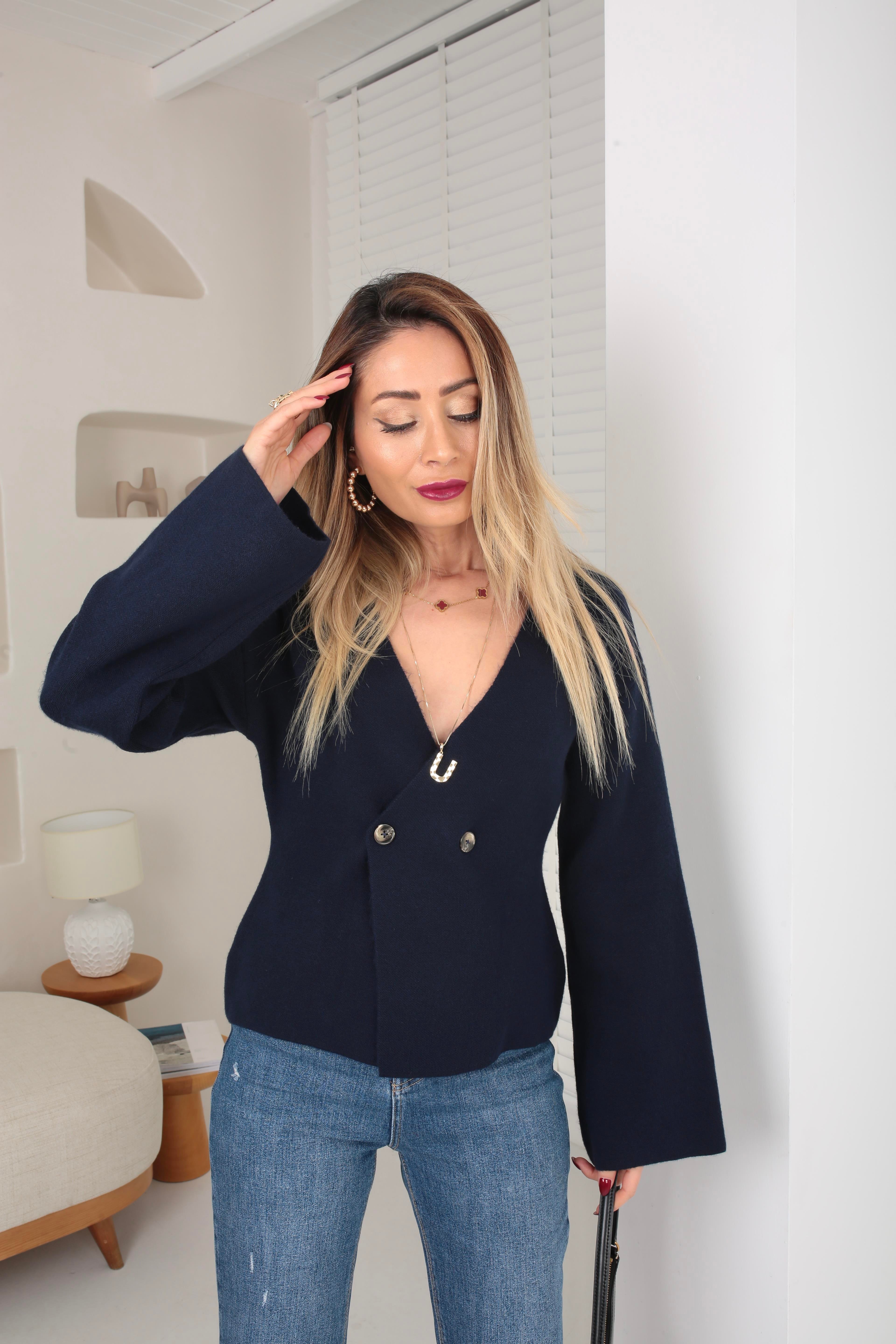 Lacivert  Kruvaze Çift Düğme Hırka HIRKA