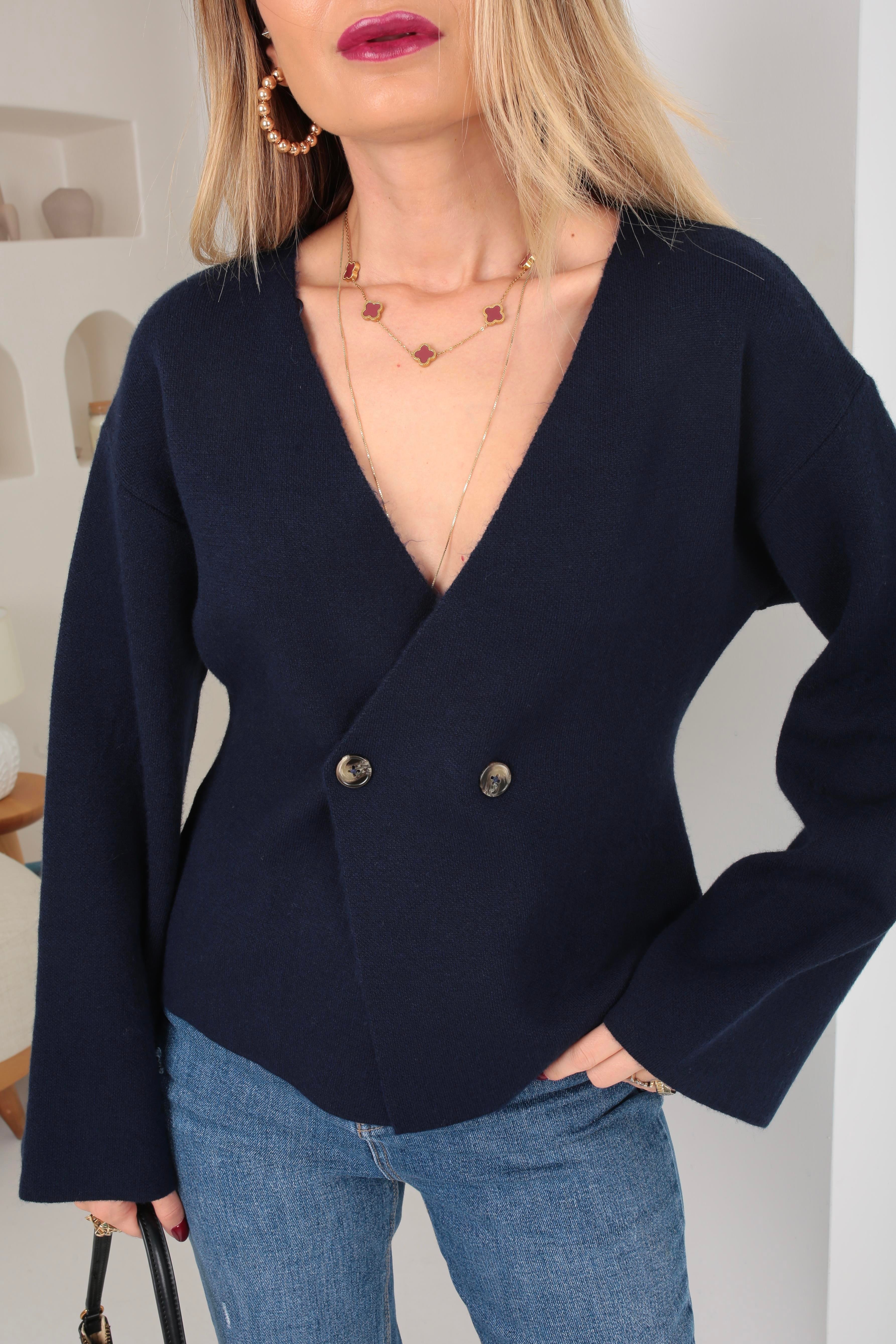 Lacivert  Kruvaze Çift Düğme Hırka HIRKA