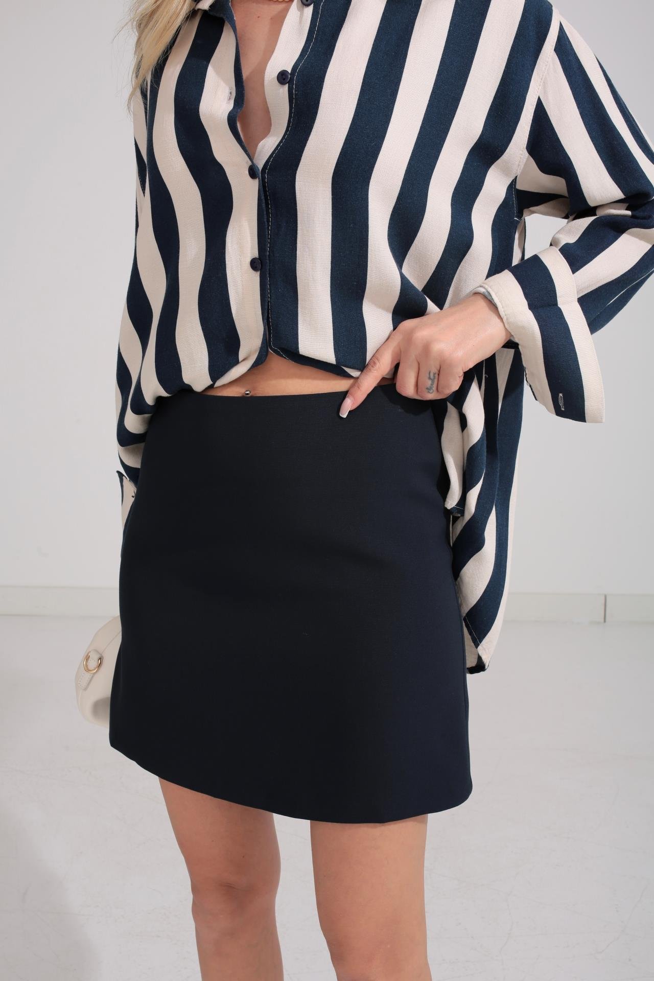 Lacivert Mini Kumaş Etek ETEK