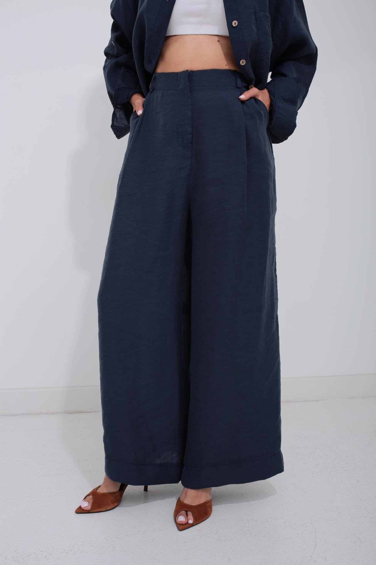 Lacivert Tek Cep Gömlekli Palazzo Takım TAKIM | NO33
