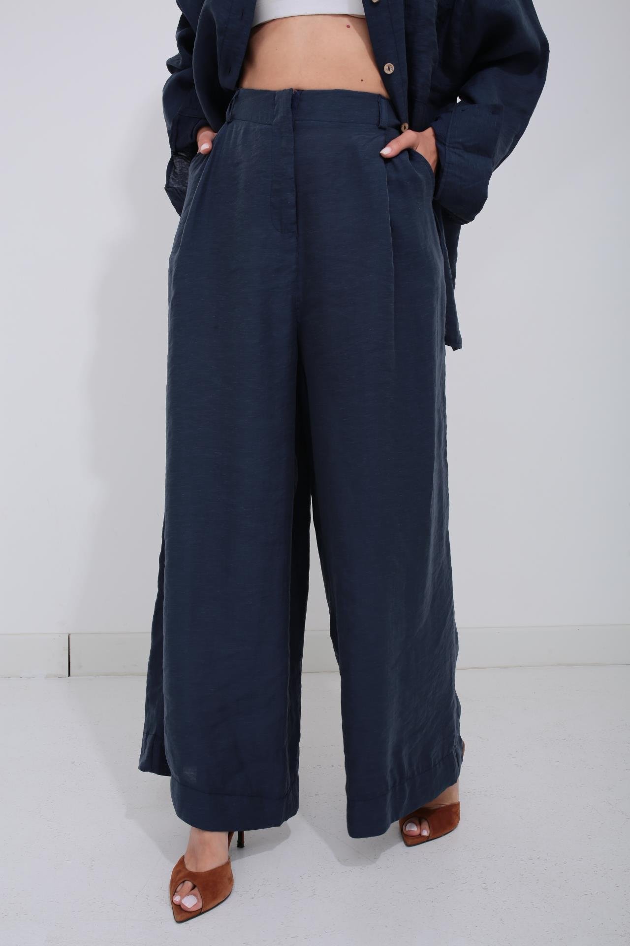 Lacivert Tek Cep Gömlekli Palazzo Takım TAKIM | NO33