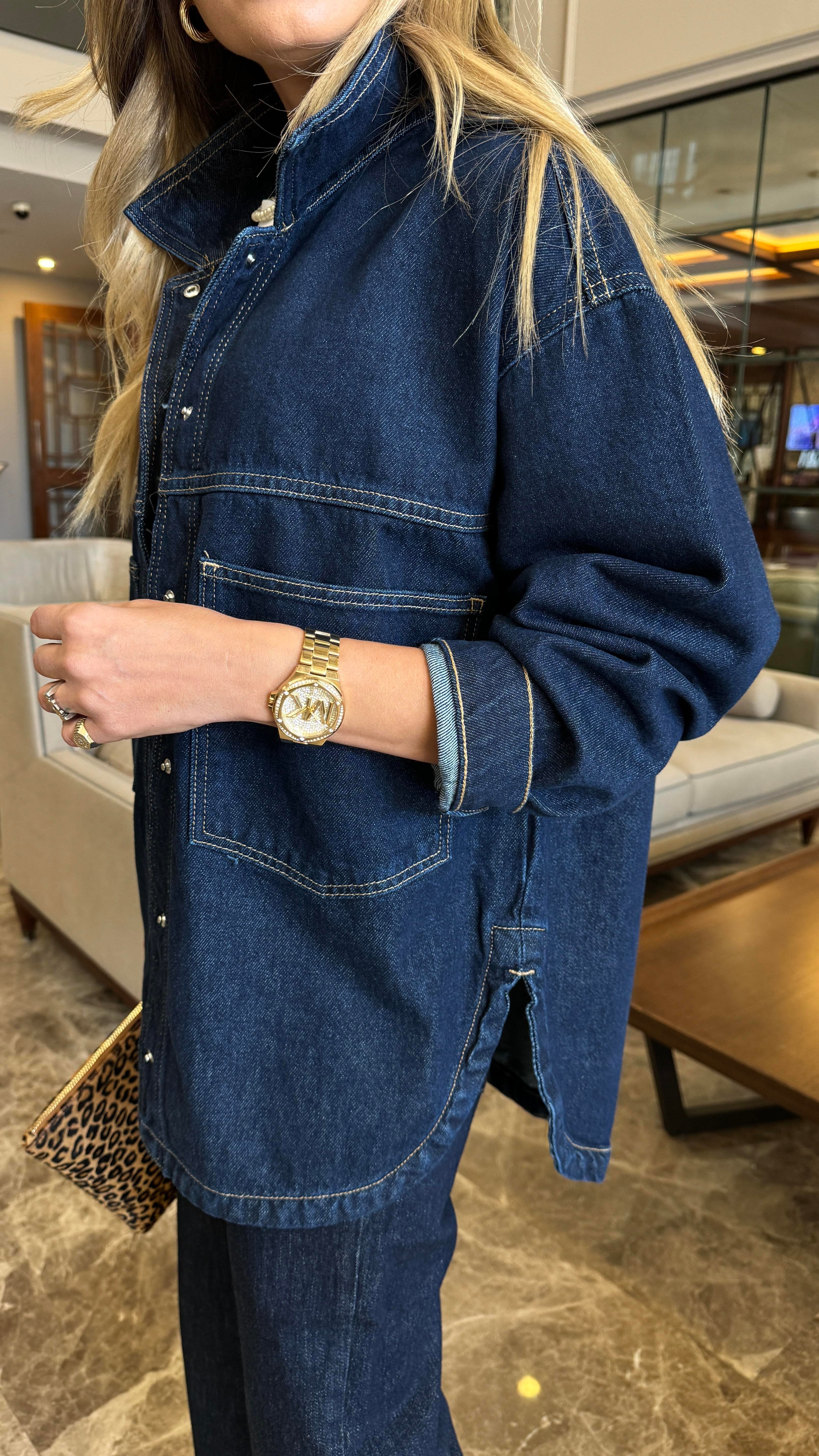 Lacivert Yırtmaçlı Çıtçıtlı Denim Ceket (1940-1) CEKET