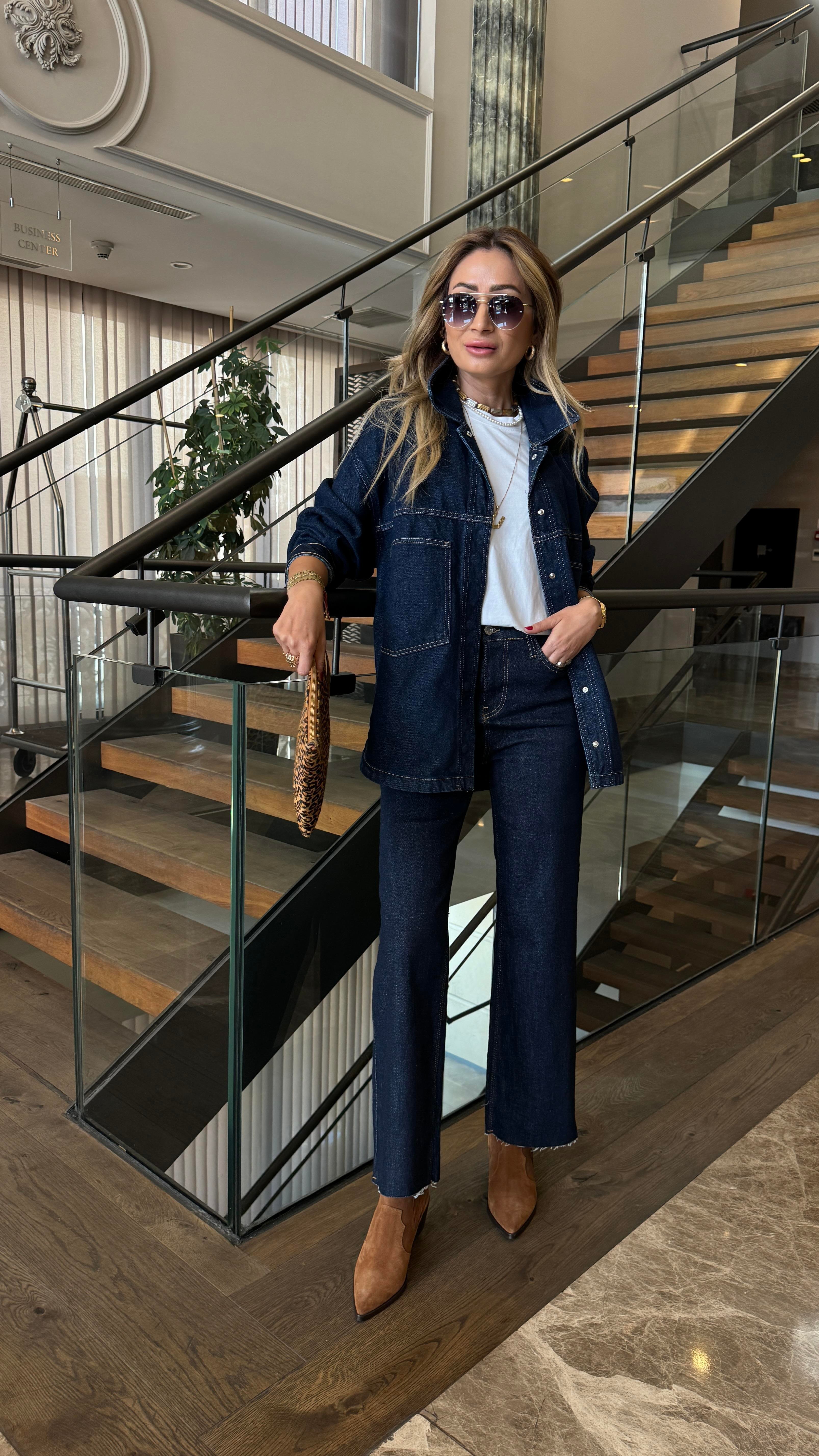 Lacivert Yırtmaçlı Çıtçıtlı Denim Ceket (1940-1) CEKET