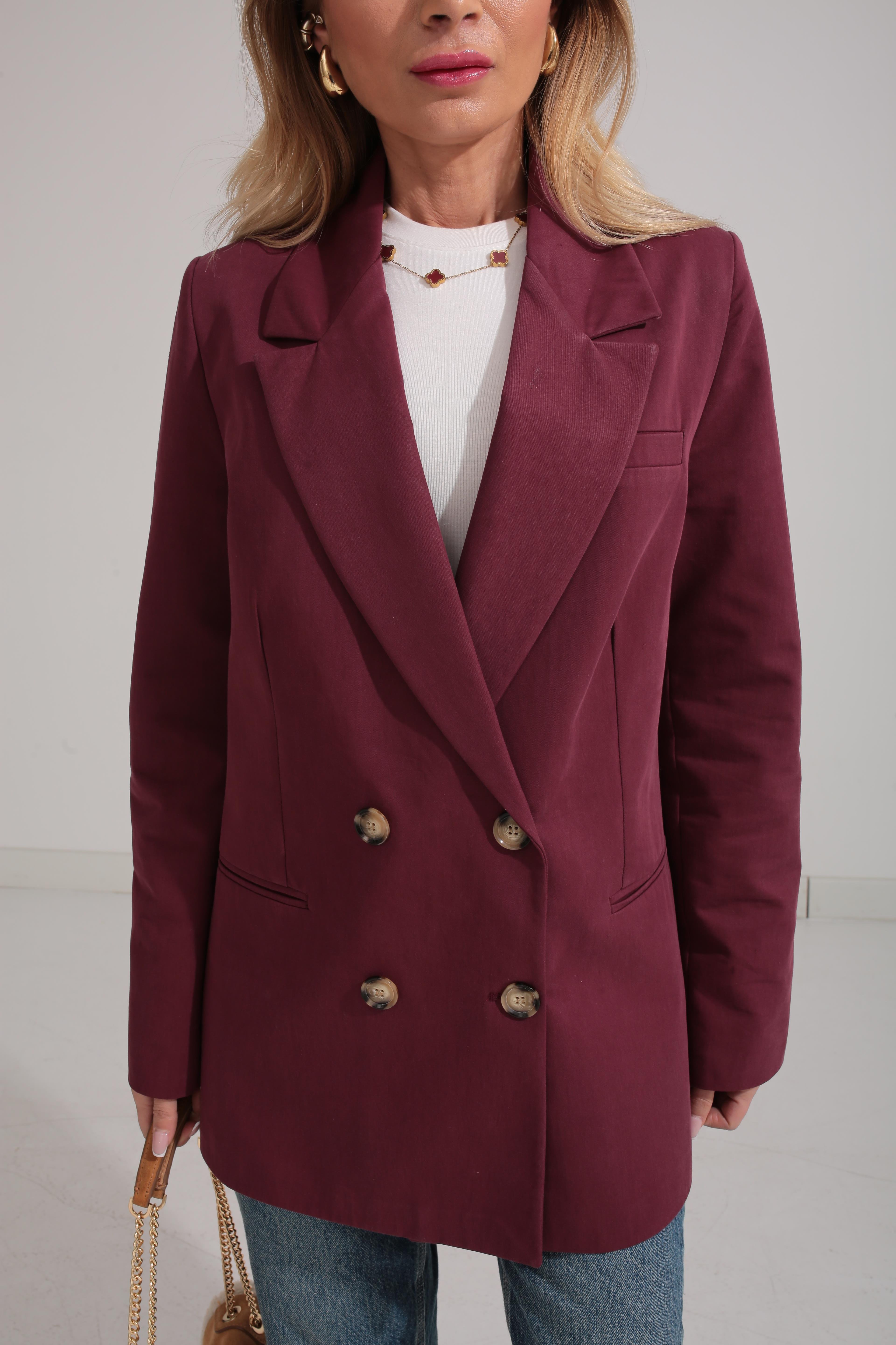 Larimar Oversize Bordo Kruvaze Ceket CEKET