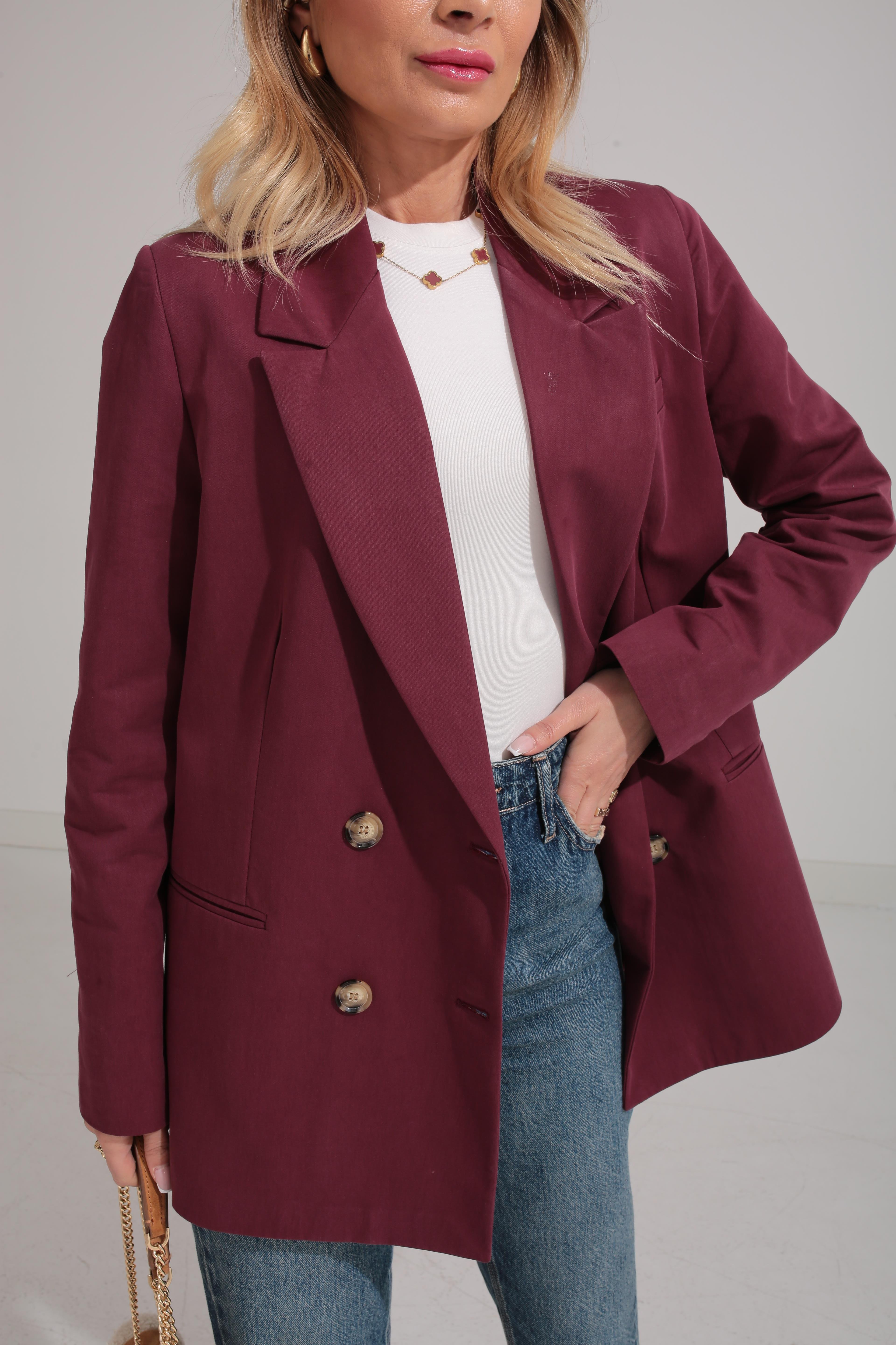 Larimar Oversize Bordo Kruvaze Ceket CEKET