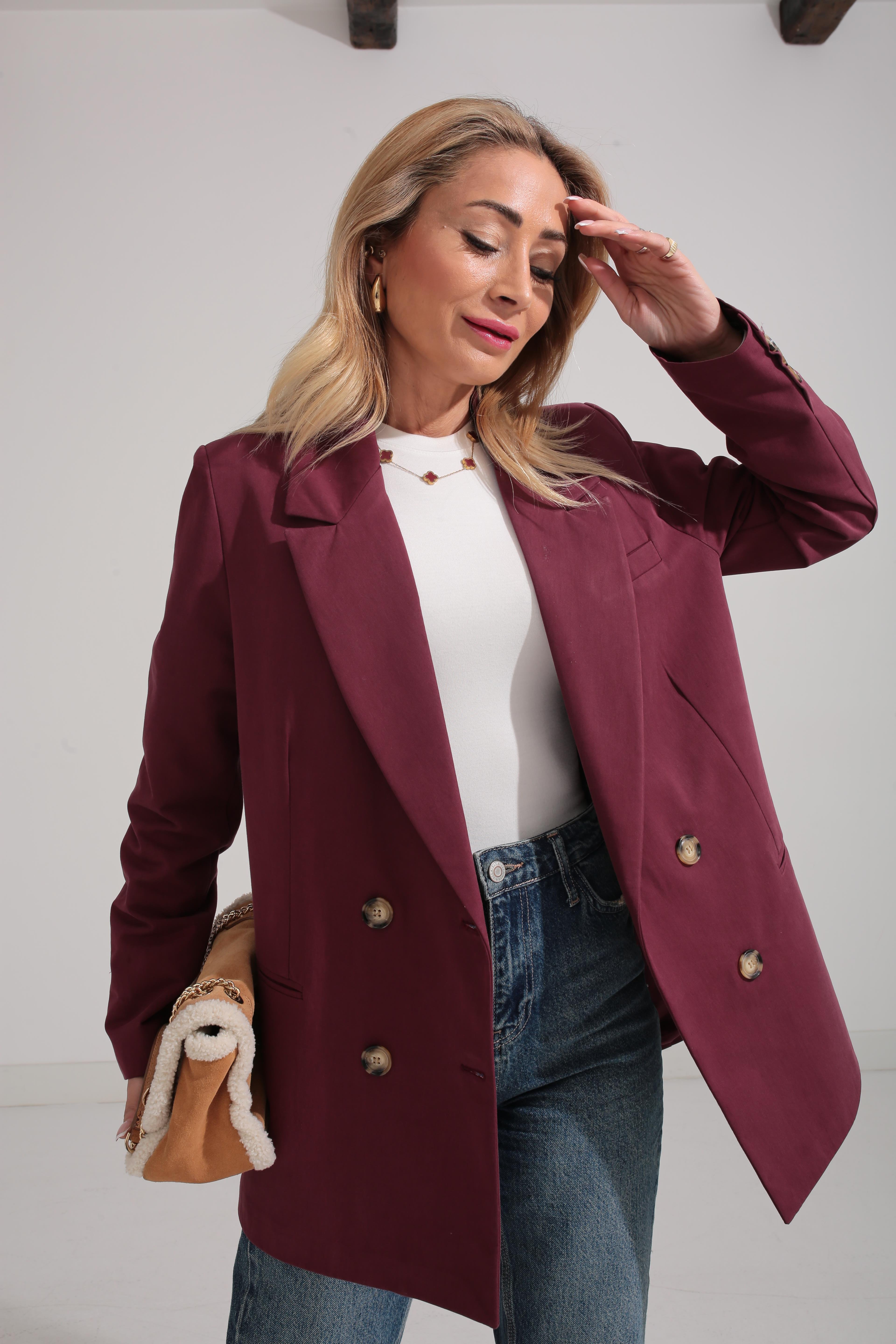 Larimar Oversize Bordo Kruvaze Ceket CEKET