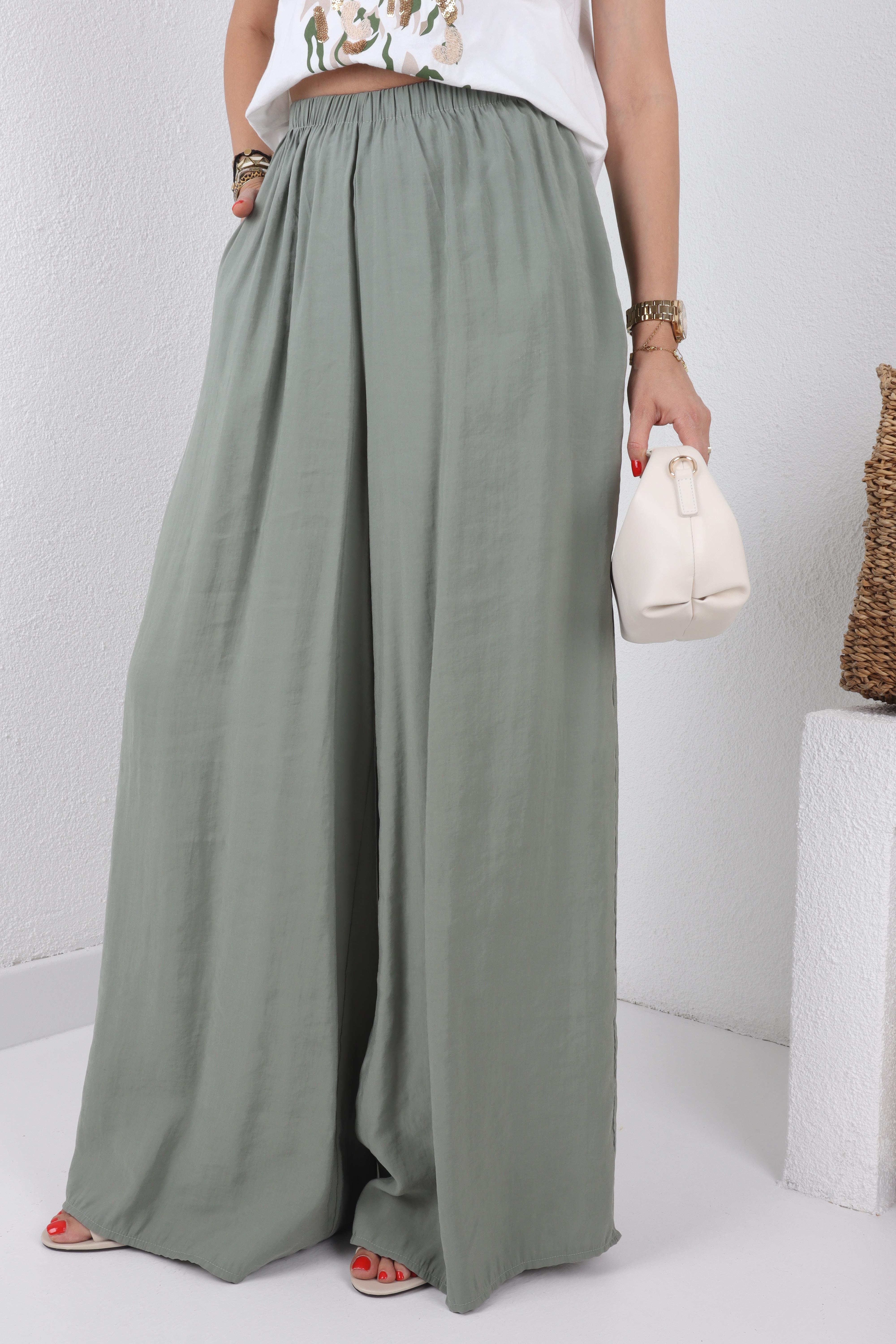 Lastikli Geniş Kesim Mint Tensel Pantolon PANTOLON