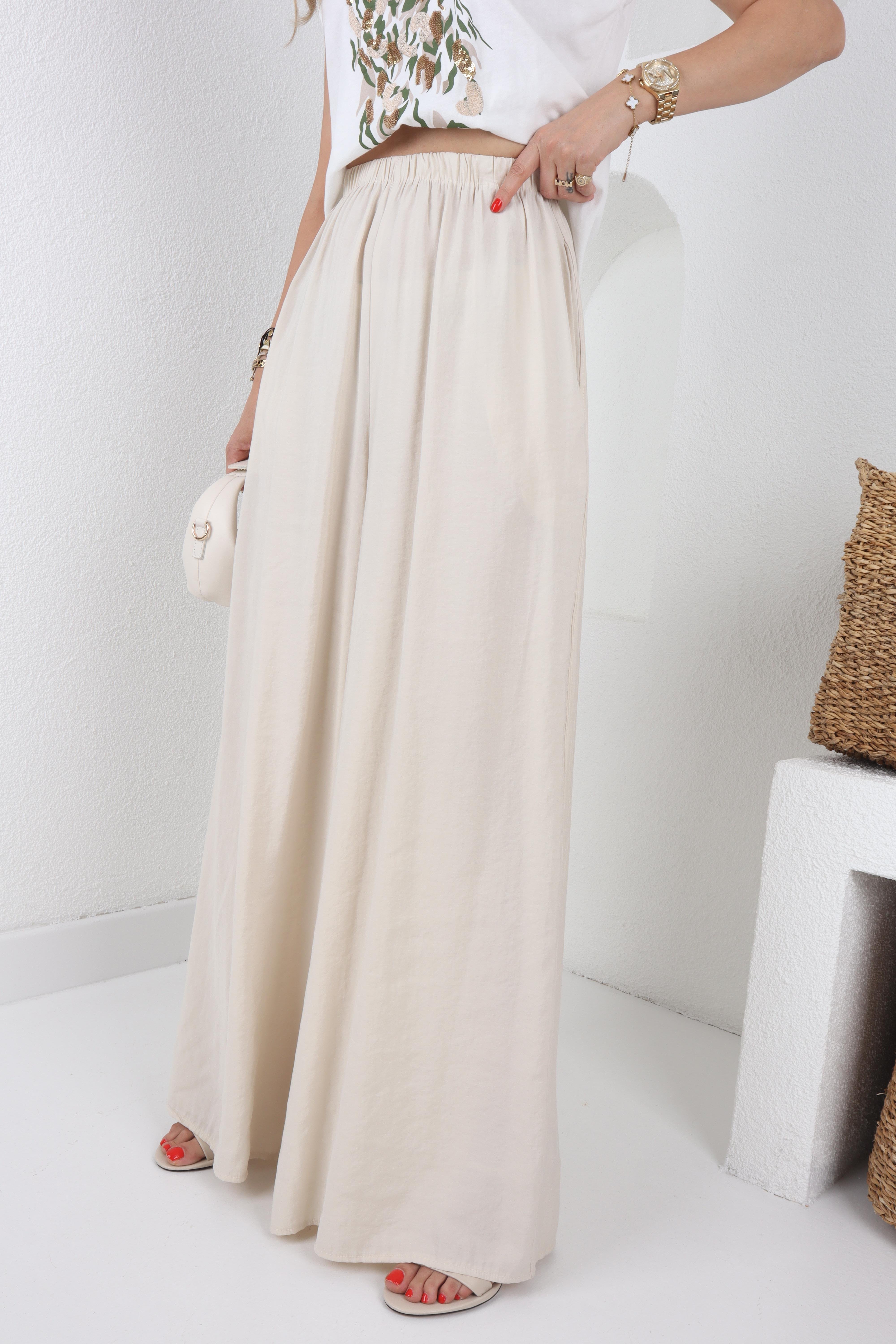 Lastikli Geniş Kesim Taş Tensel Pantolon PANTOLON