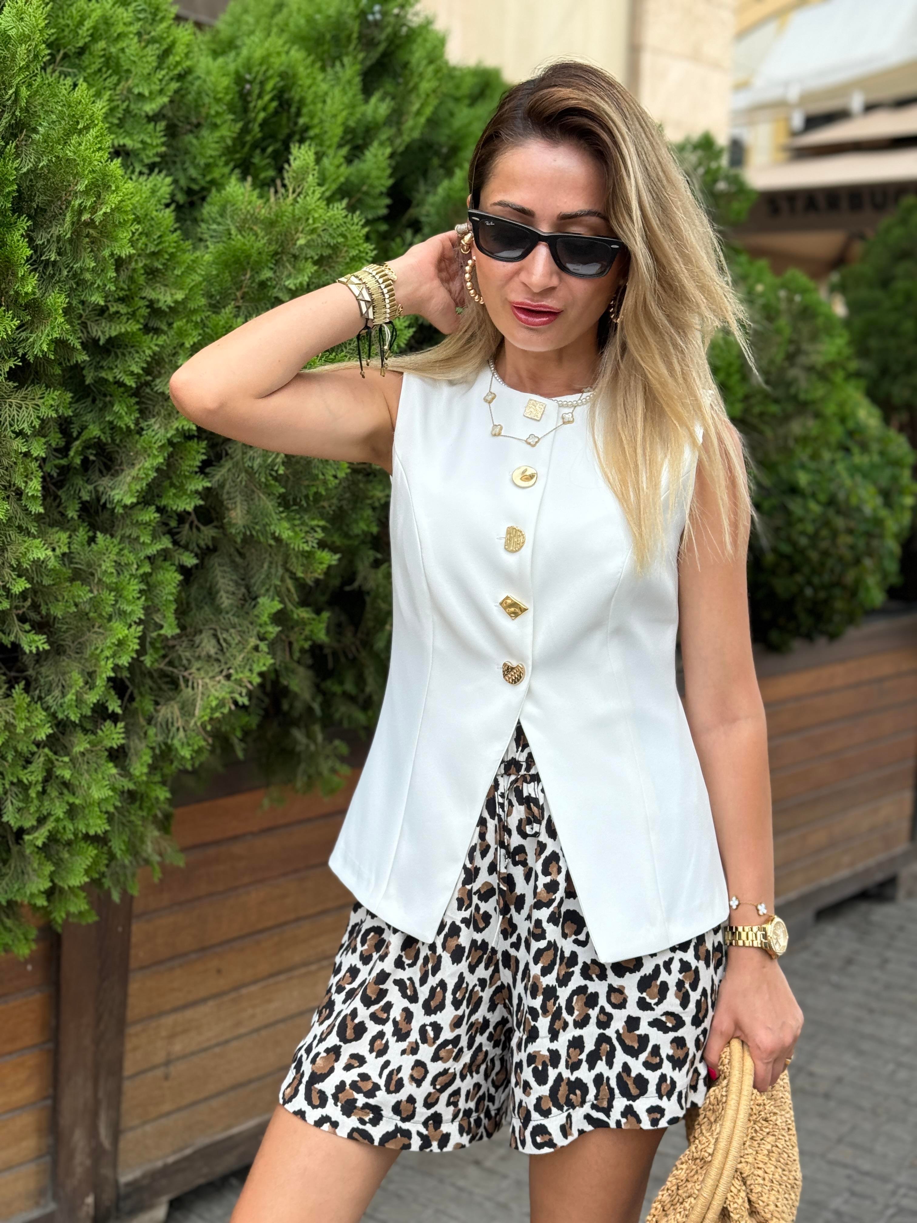 Leopar Desen Beli Lastikli Cepli Şort ŞORT