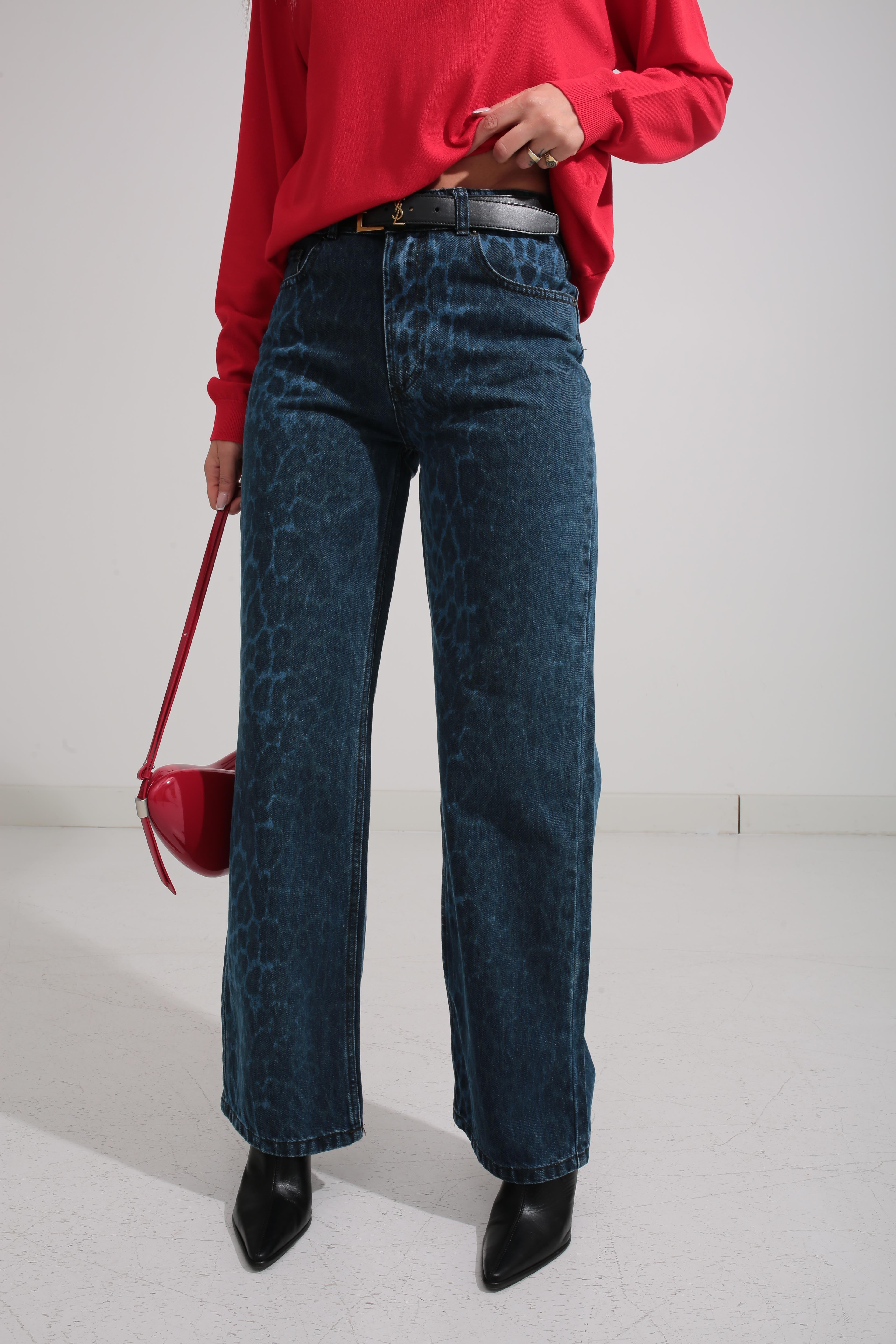 Leopar Desen Geniş Paça Jean JEAN