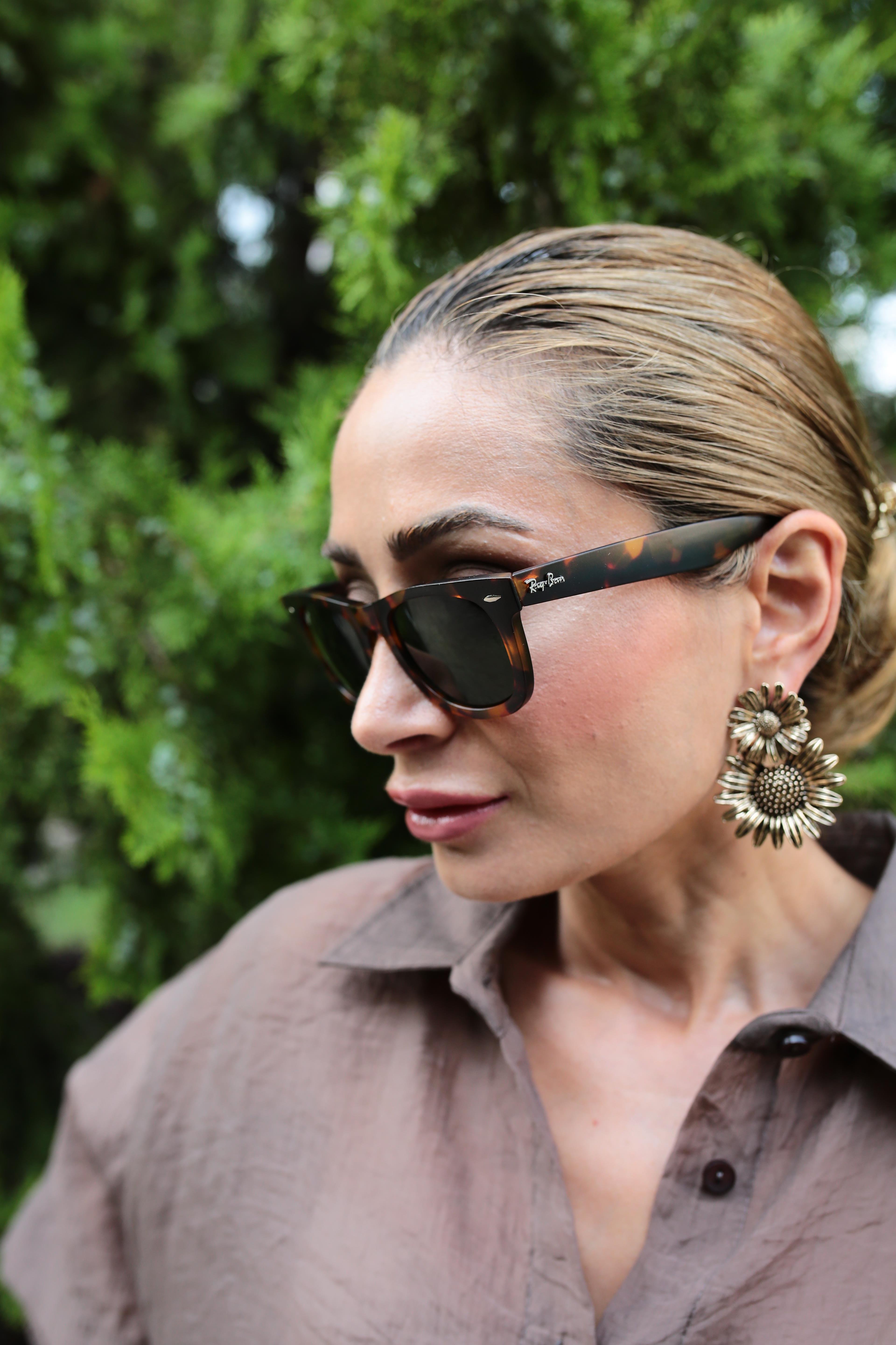 Leopar Desen Kemik Çerçeve Siyah Gözlük GÜNEŞ GÖZLÜĞÜ | NO33