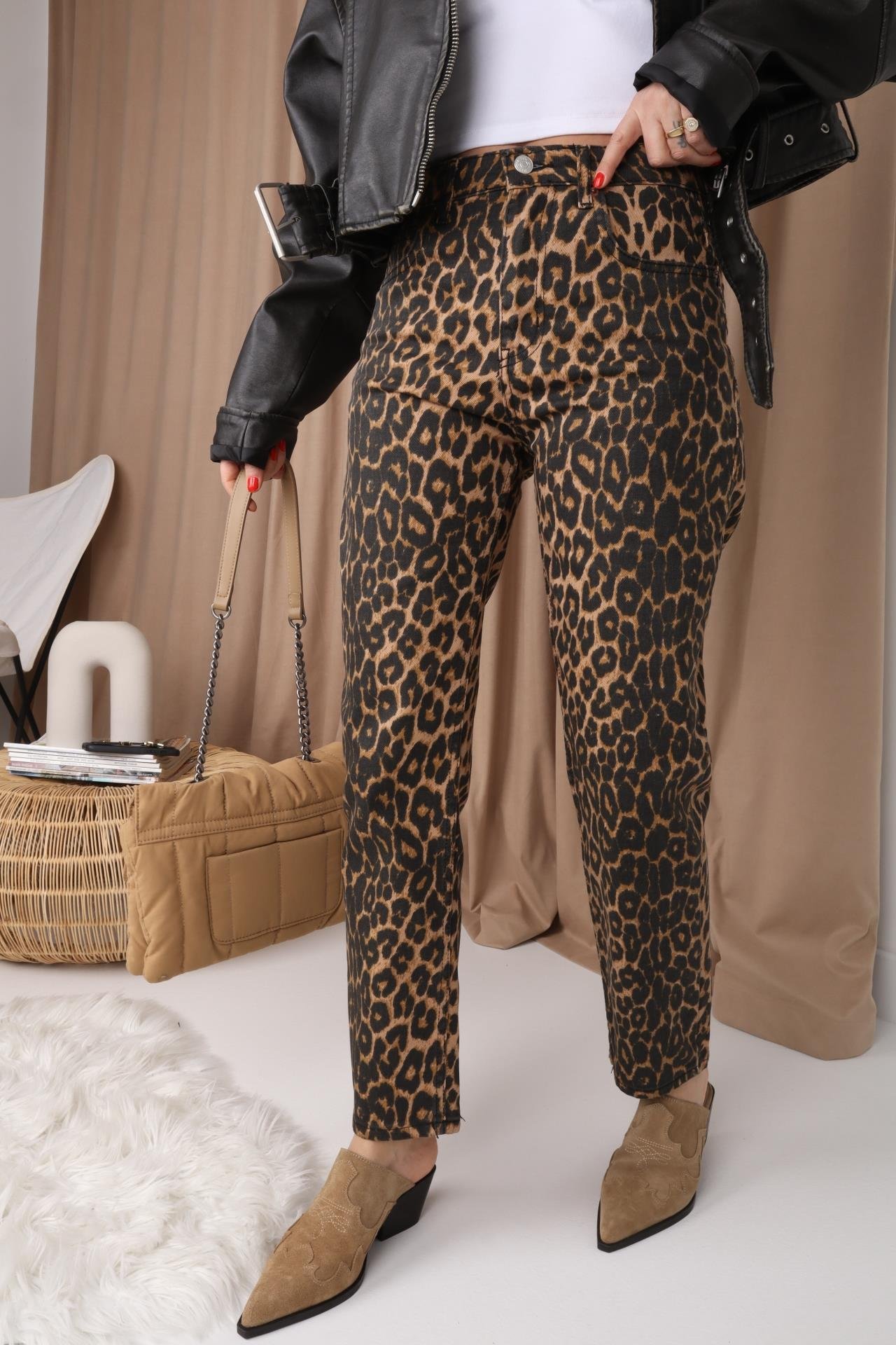 Leopar Desen Mom Jean JEAN