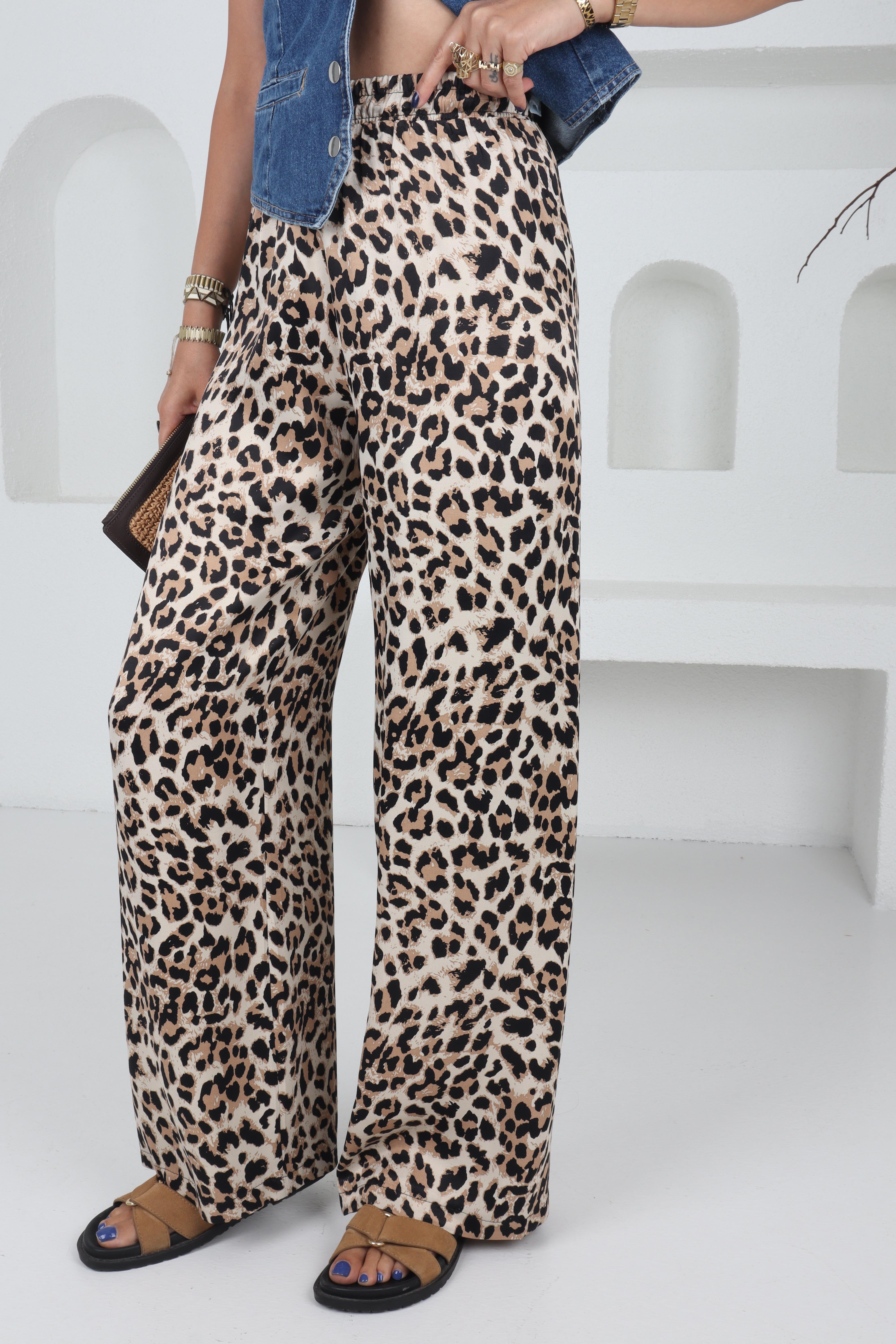 Leopar Desen Saten Pantolon PANTOLON