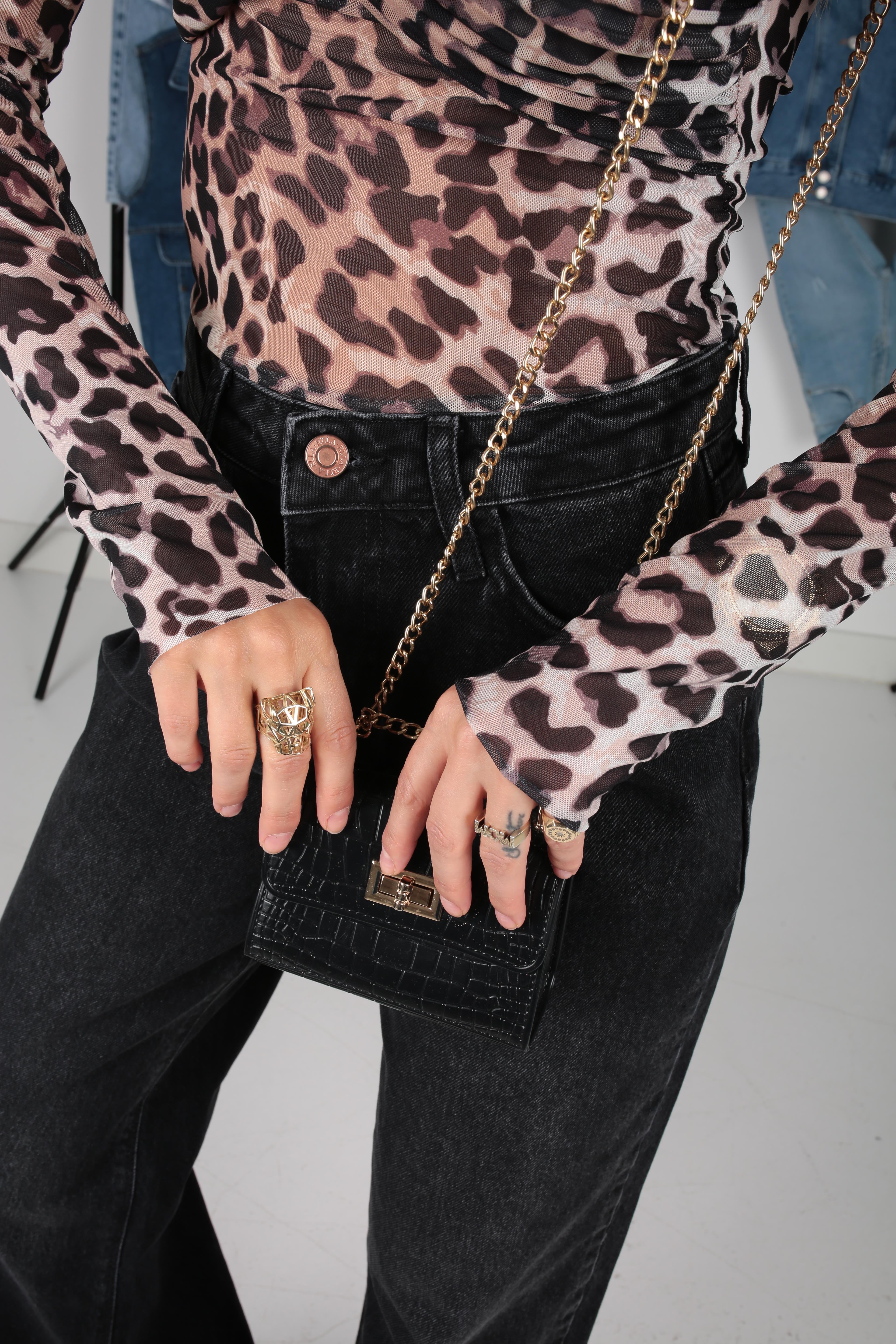 Leopar Desen Tül Bluz BLUZ