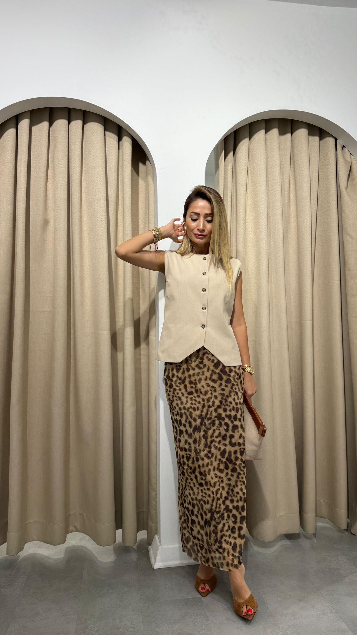 Leopar Desen Uzun Tül Etek ETEK