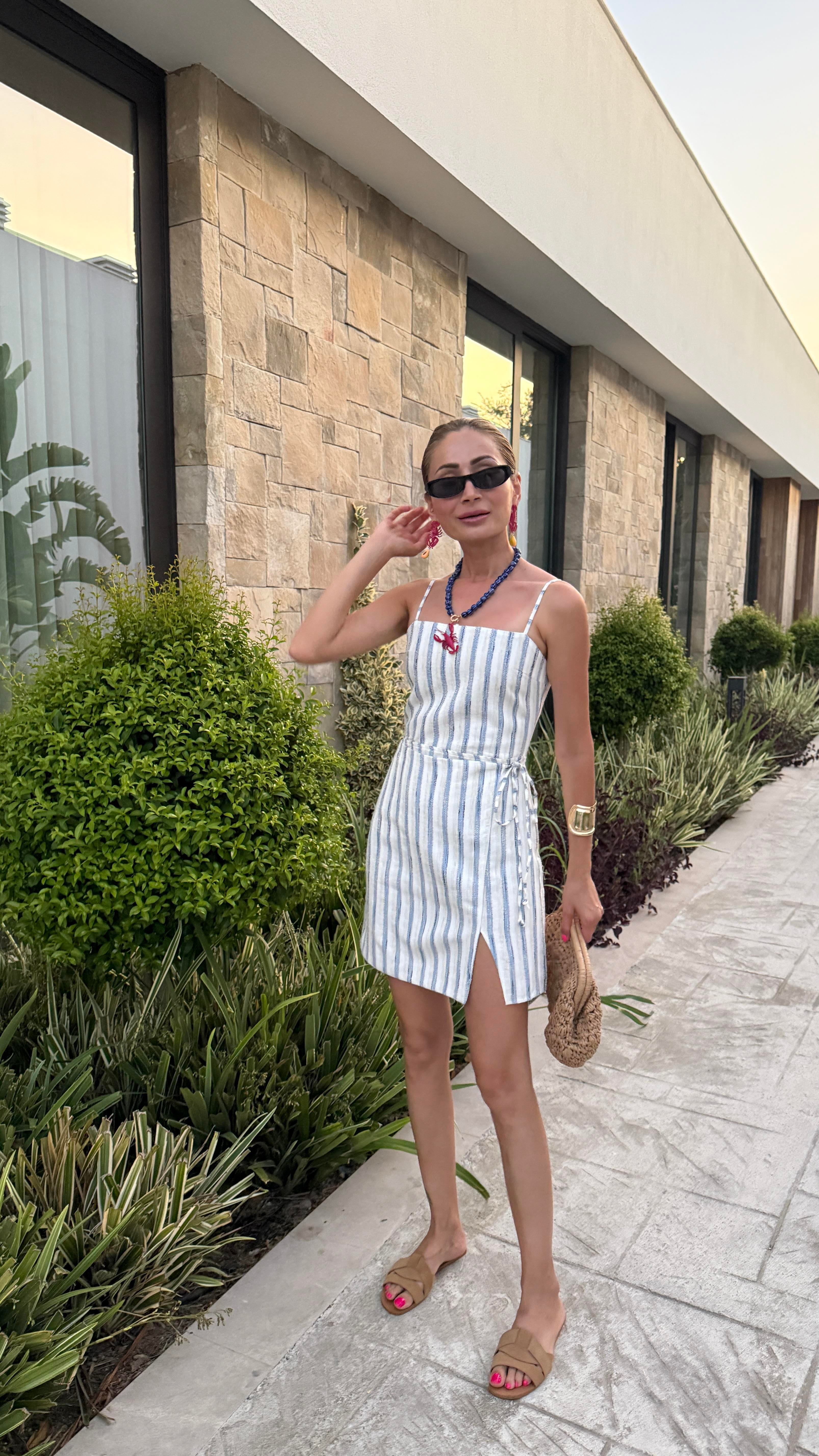 Marin Çizgili Sırtı Lastikli Kısa Elbise ELBİSE | NO33