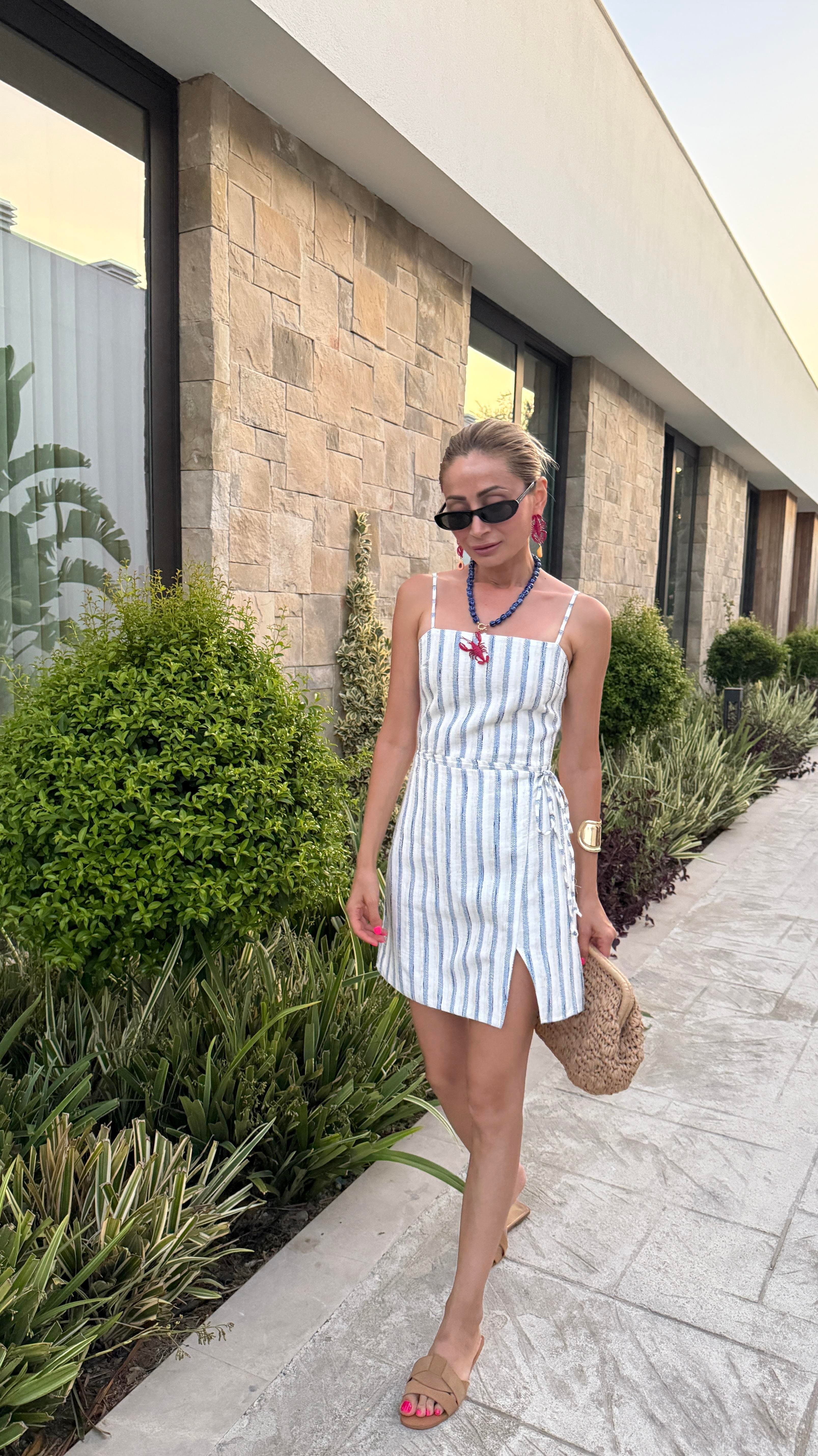 Marin Çizgili Sırtı Lastikli Kısa Elbise ELBİSE | NO33