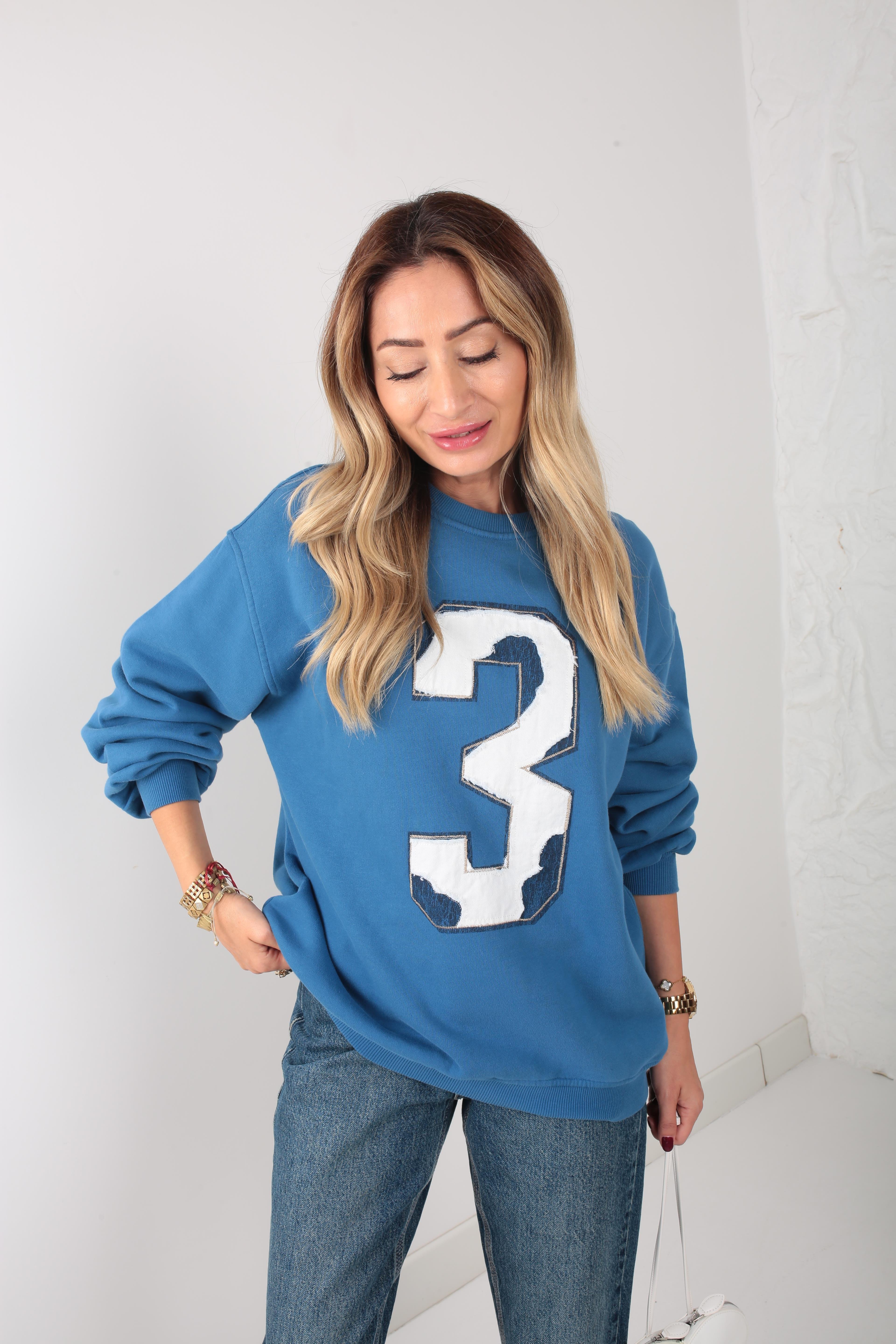 Mavi Nakışlı Sweatshirt SWEATSHİRT