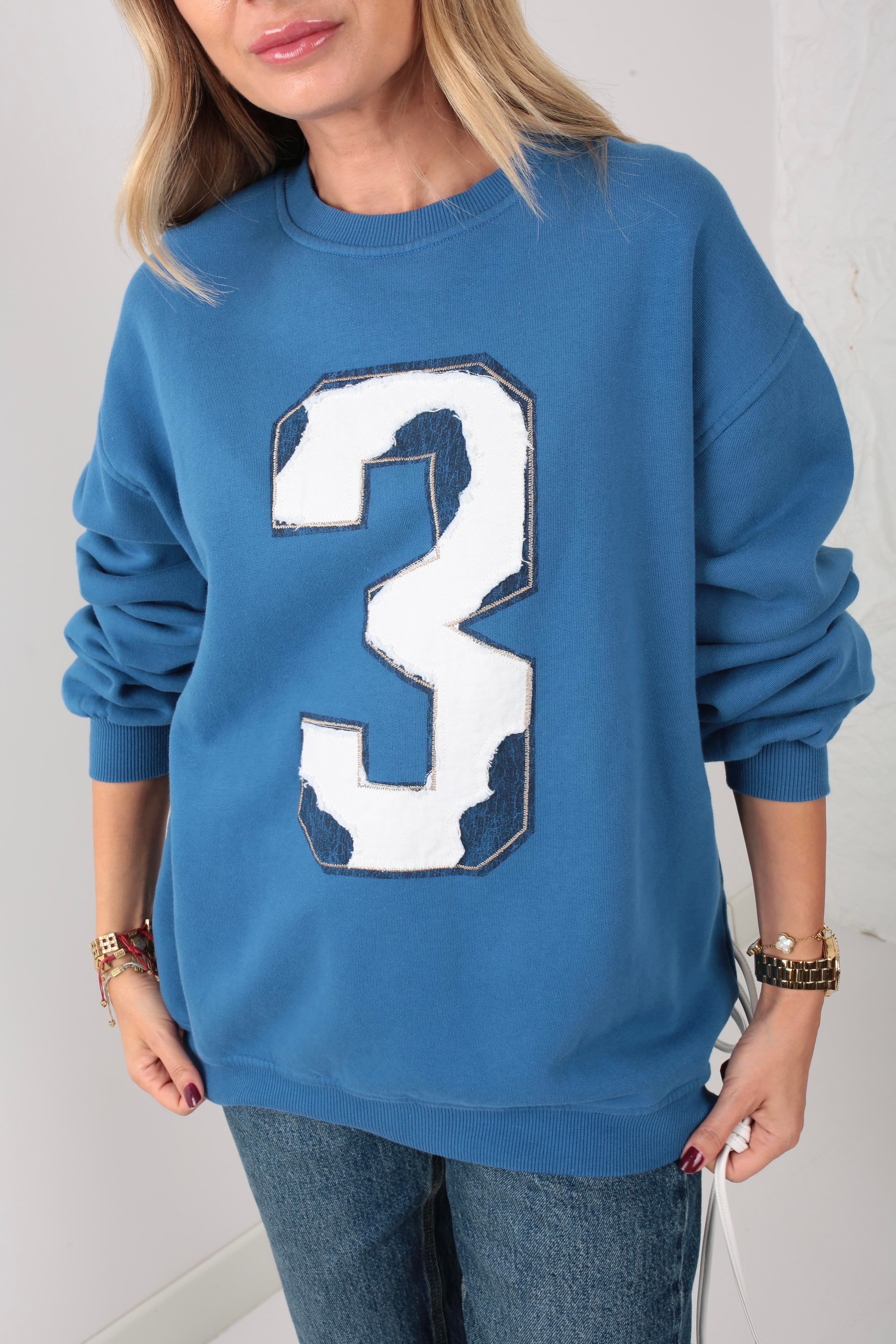Mavi Nakışlı Sweatshirt SWEATSHİRT