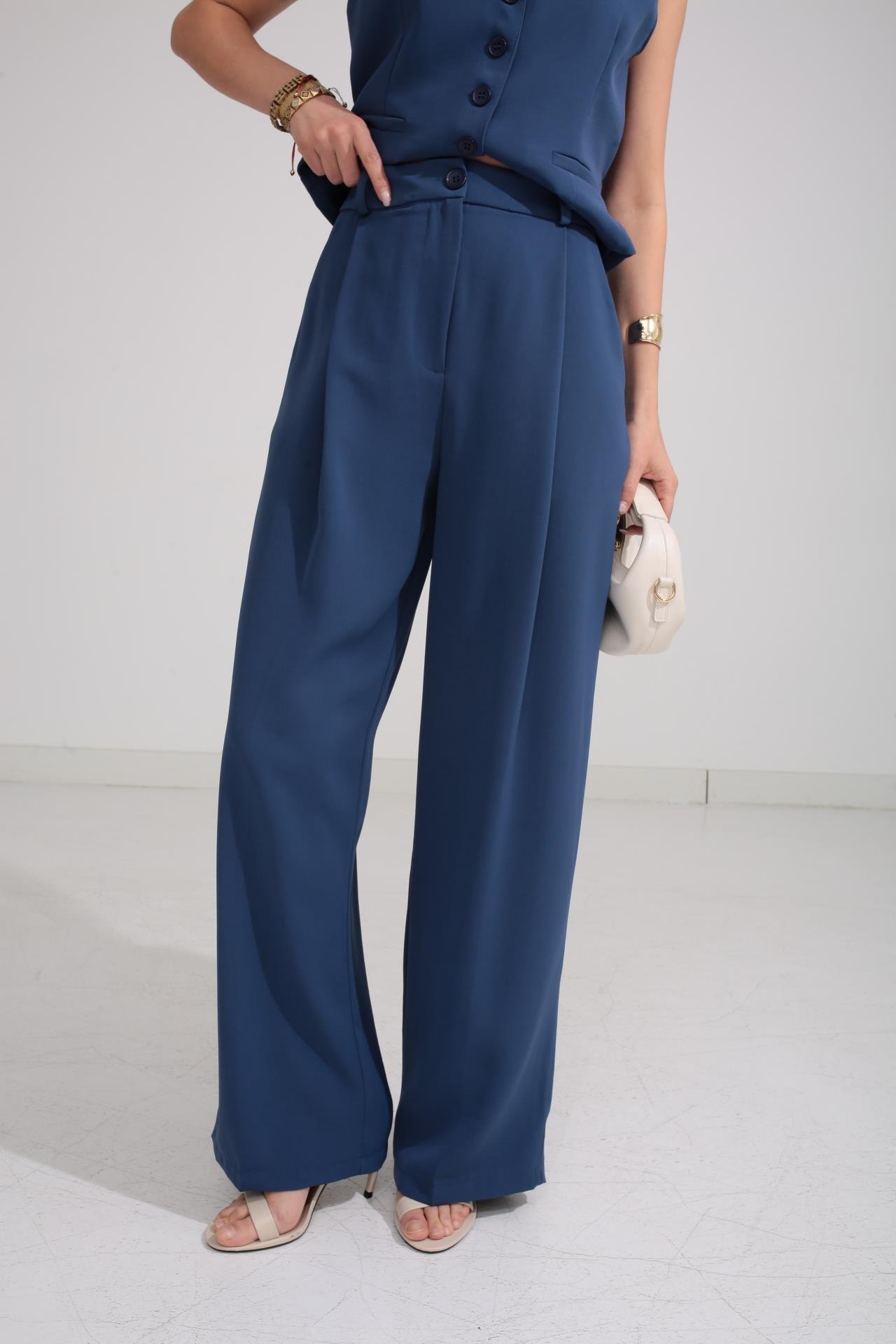 Mavi Yelekli Palazzo Pantolonlu Takım TAKIM